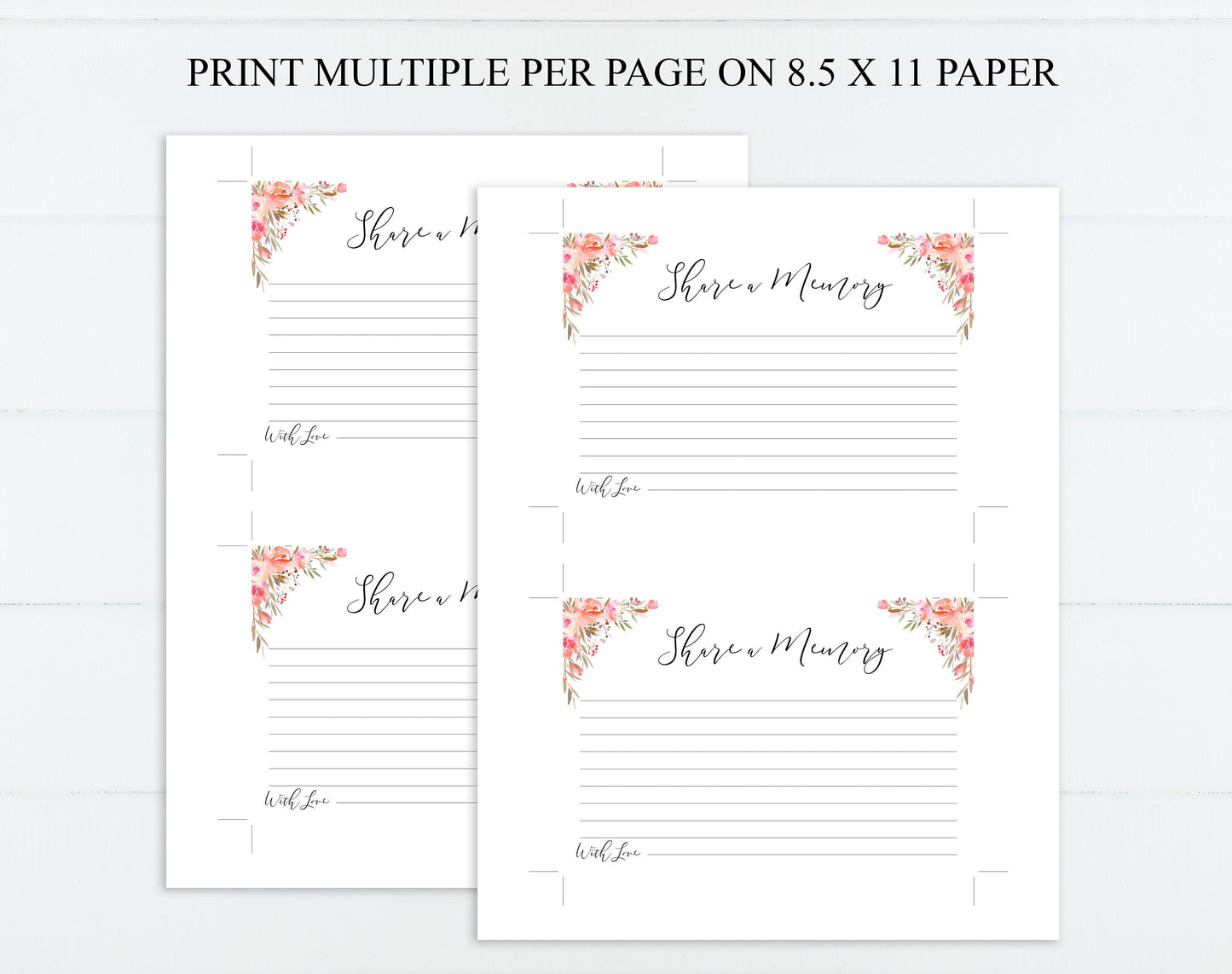Share a Memory Sign and Cards for Funeral | Memorial Keepsake | Celebration of Life Favors | Pink Floral | A104 - lovingmemoryprints