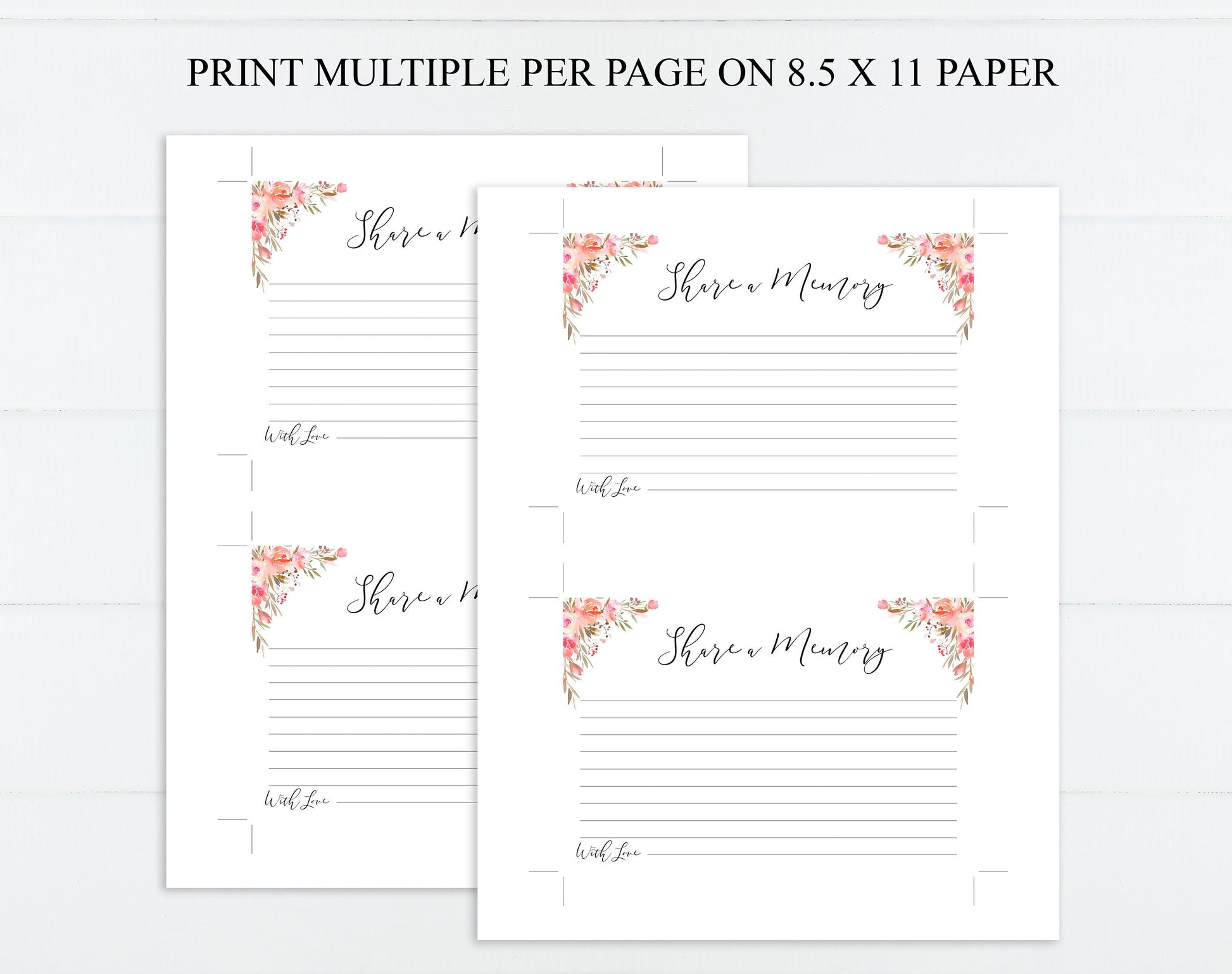 Share a Memory Sign and Cards for Funeral | Memorial Keepsake | Celebration of Life Favors | Pink Floral | A104 - lovingmemoryprints