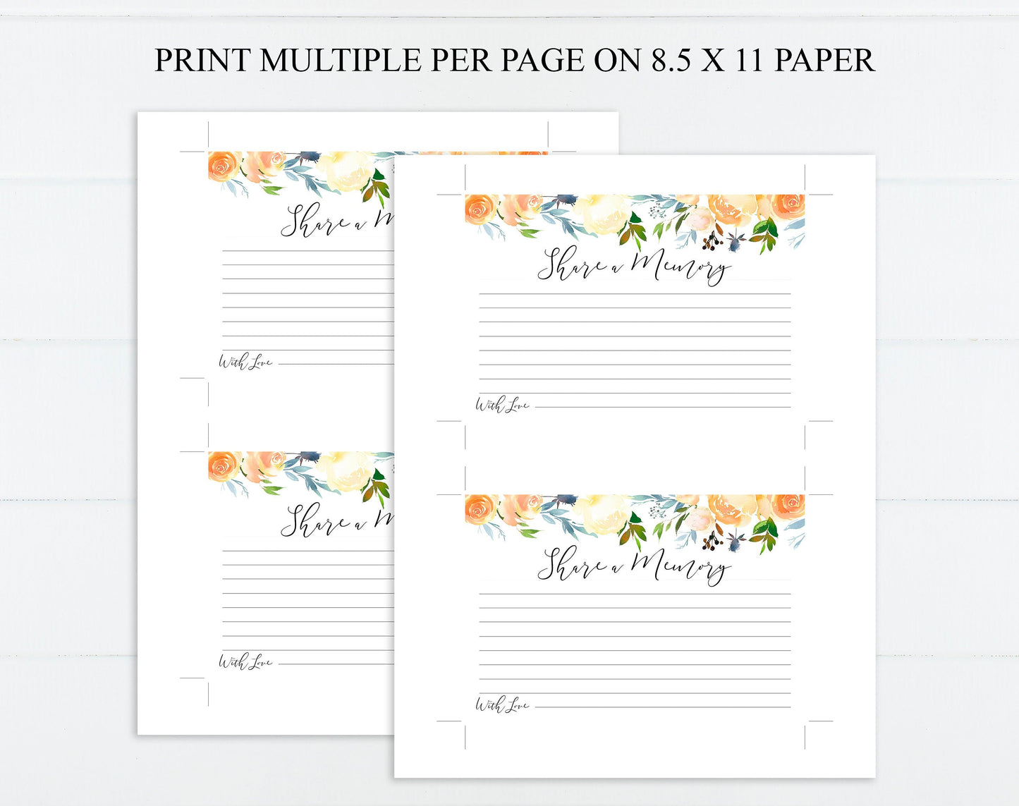 Share a Memory Sign and Cards for Funeral | Memorial Keepsake | Celebration of Life Favors | Yellow Flowers | A106 - lovingmemoryprints