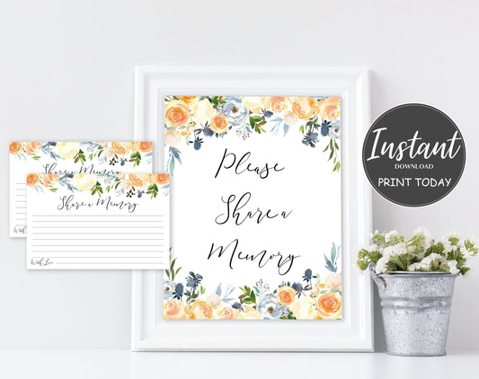 Share a Memory Sign and Cards for Funeral | Memorial Keepsake | Celebration of Life Favors | Yellow Flowers | A106 - lovingmemoryprints