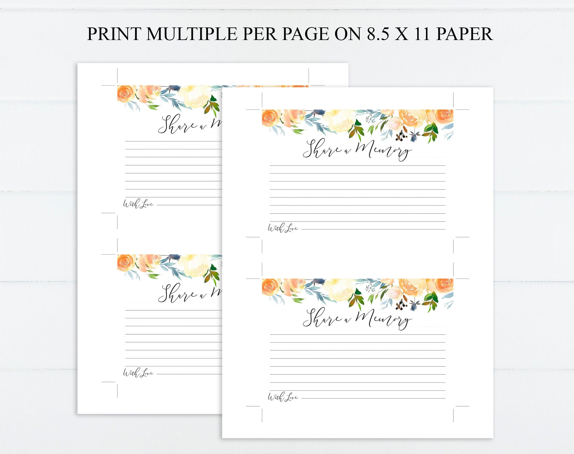 Share a Memory Sign and Cards for Funeral | Memorial Keepsake | Celebration of Life Favors | Yellow Flowers | A106 - lovingmemoryprints