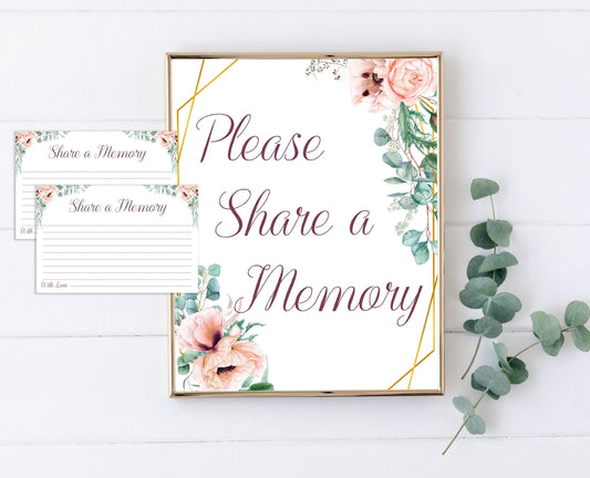 Share a Memory Sign and Cards for Funeral | Pink Roses Memorial Keepsake | Pink Floral Celebration of Life Favors | B150 - lovingmemoryprints