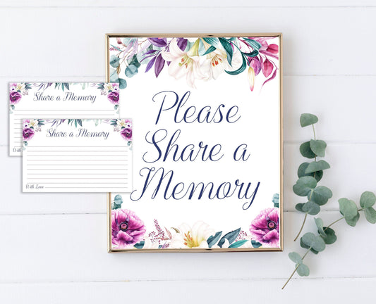 Share a Memory Sign and Cards for Funeral | Purple Memorial Keepsake | Lily Celebration of Life Favors | B170 - lovingmemoryprints