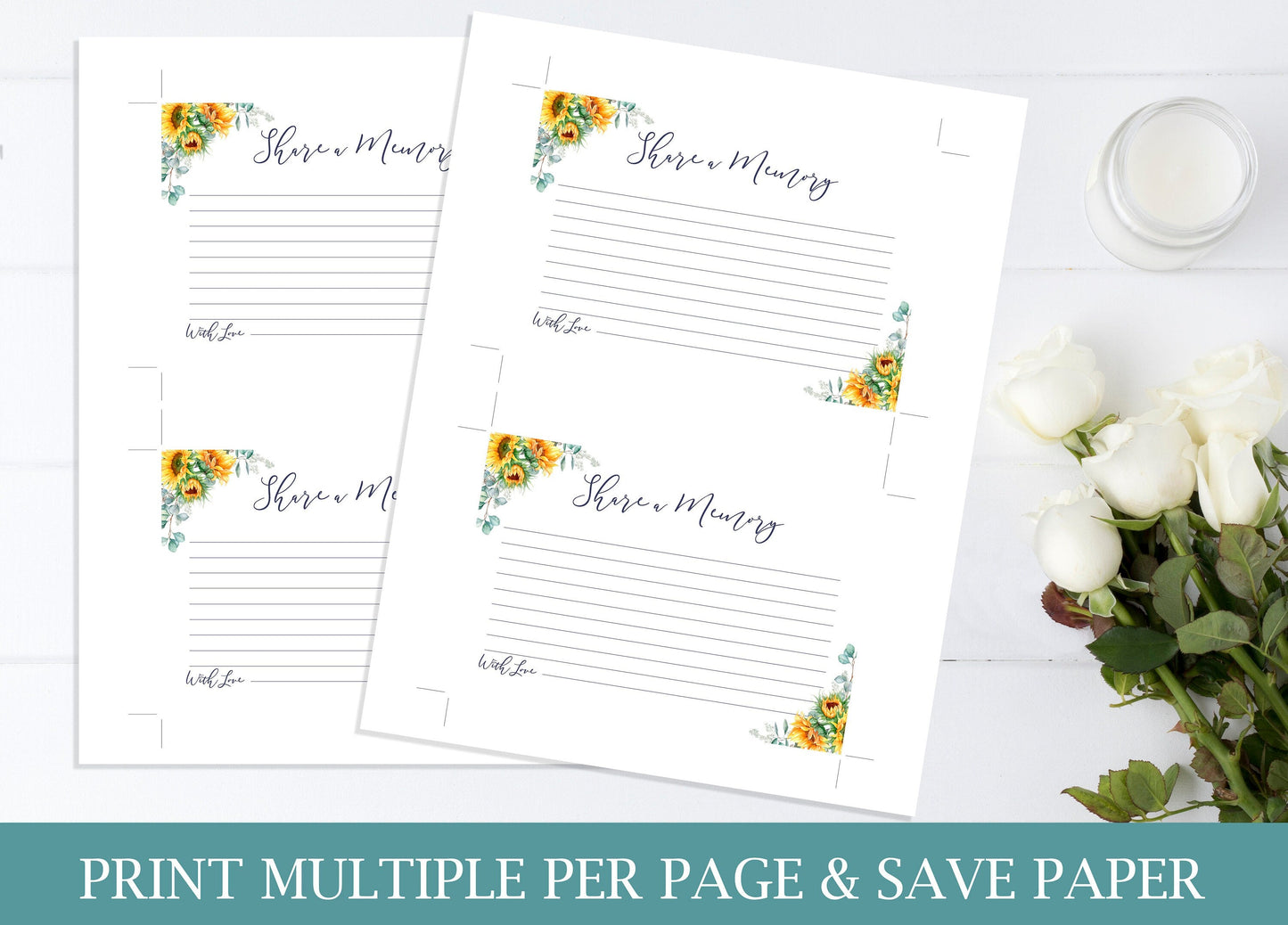 Share a Memory Sign and Cards for Funeral | Sunflowers Memorial Keepsake | Floral Celebration of Life Favors | B130 - lovingmemoryprints