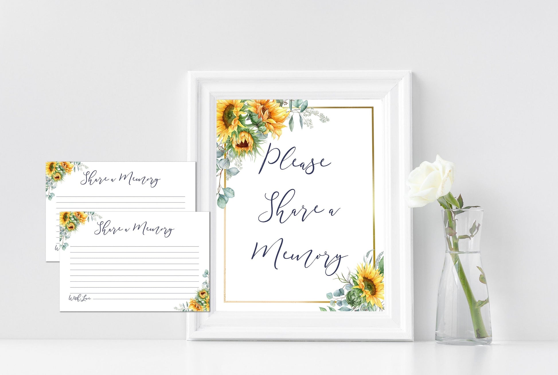 Share a Memory Sign and Cards for Funeral | Sunflowers Memorial Keepsake | Floral Celebration of Life Favors | B130 - lovingmemoryprints