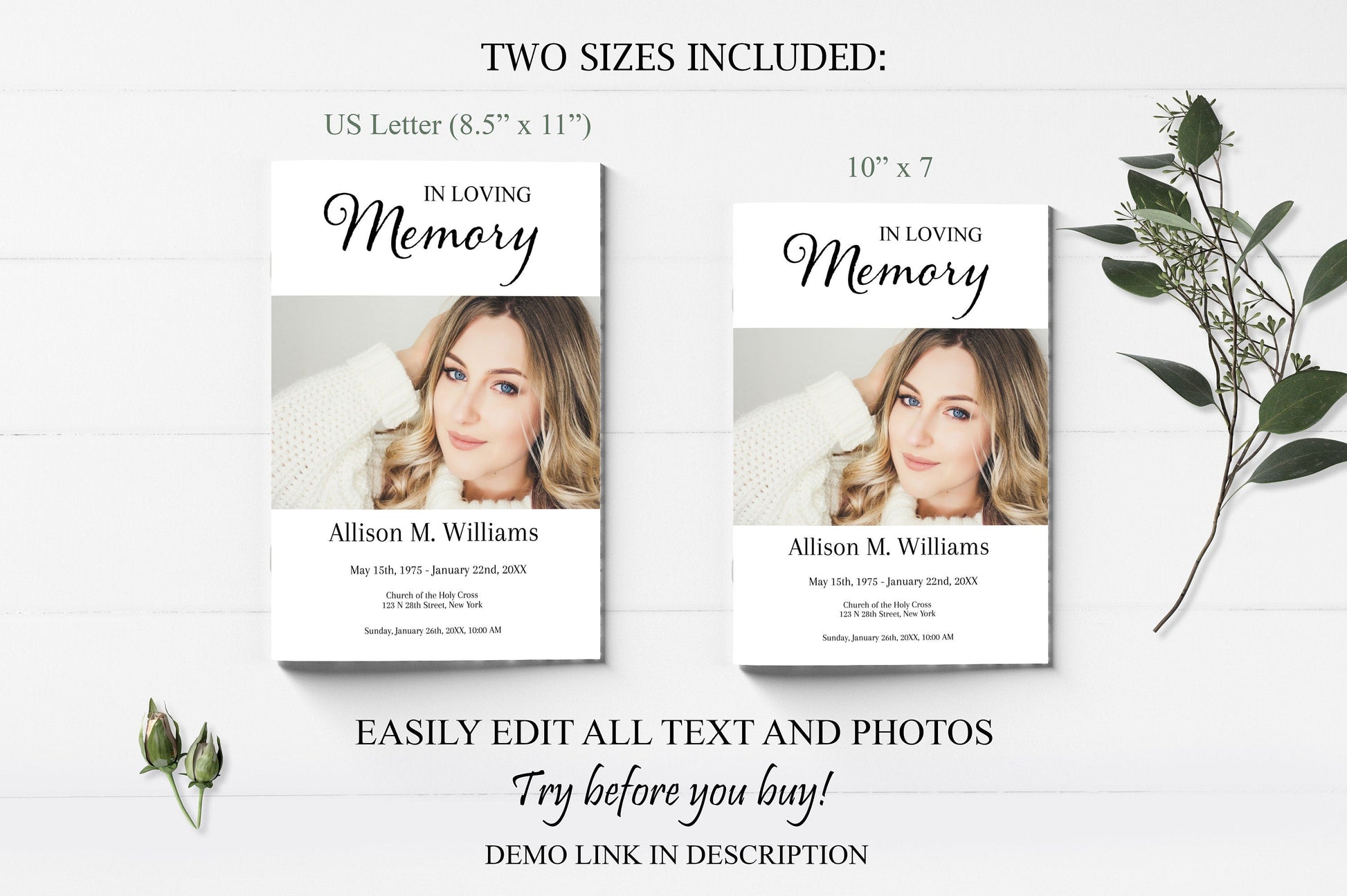 Simple Funeral Program Template - 8 Page - lovingmemoryprints