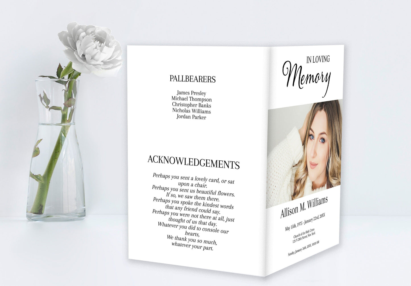Simple Funeral Program Template - 8 Page - lovingmemoryprints