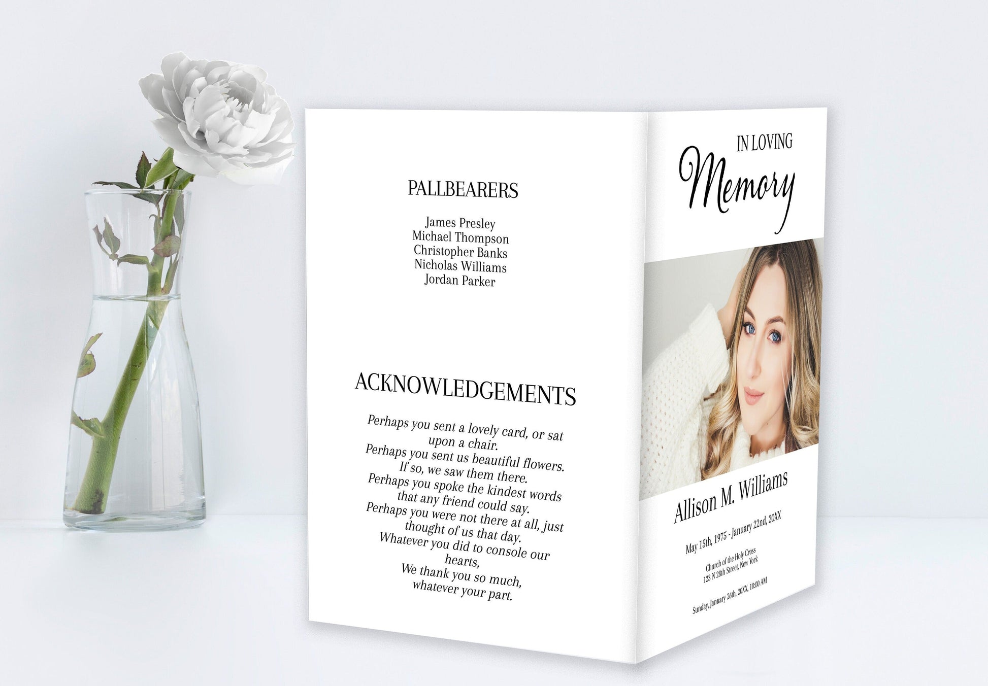 Simple Funeral Program Template - 8 Page - lovingmemoryprints