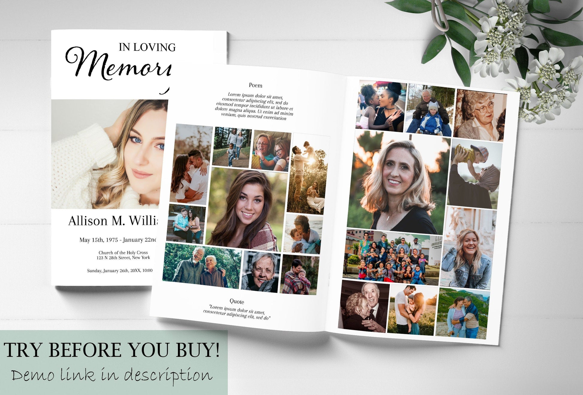 Simple Funeral Program Template - 8 Page - lovingmemoryprints