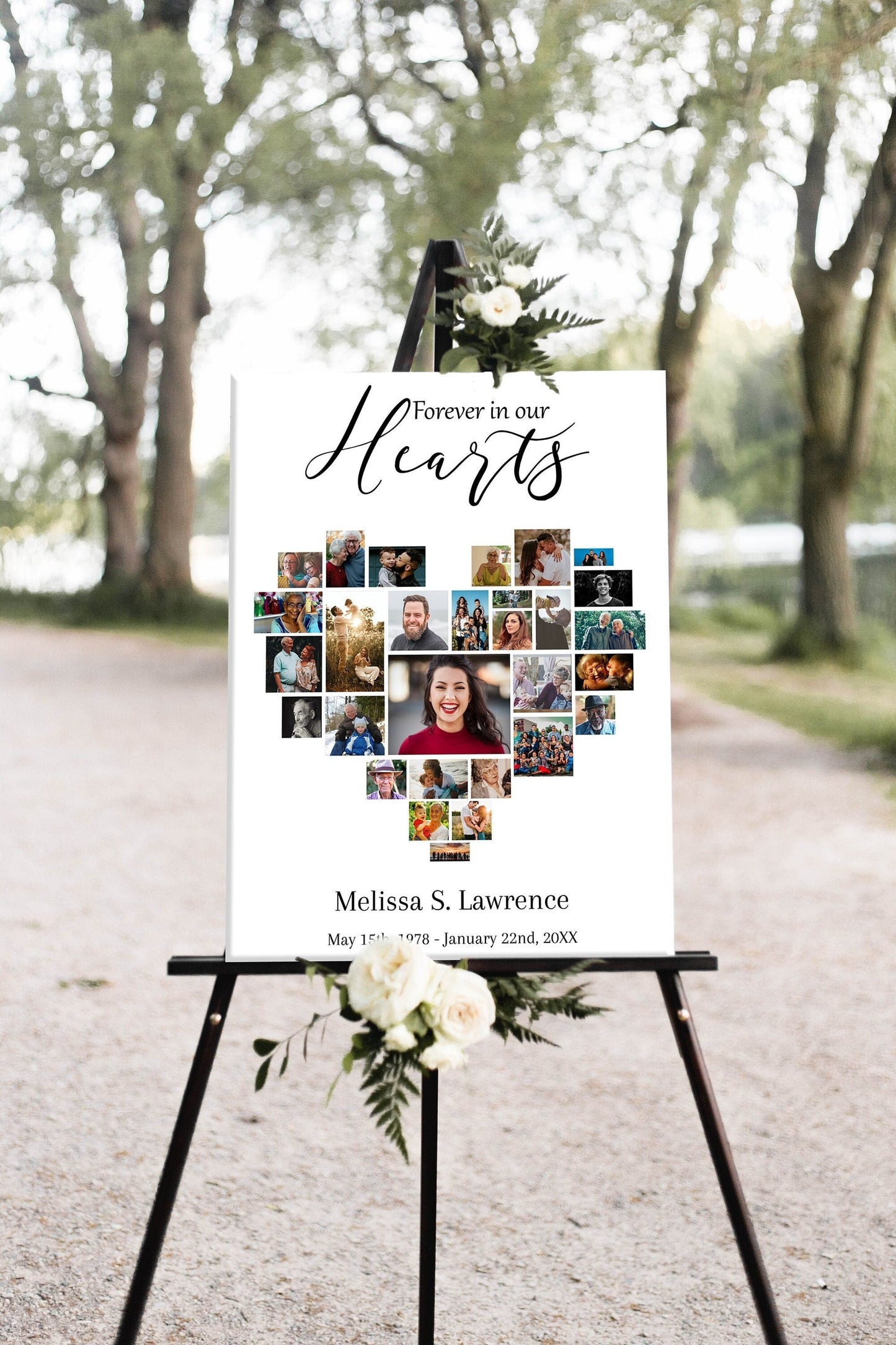 Simple Heart Funeral Service Poster Photo Collage Template - lovingmemoryprints