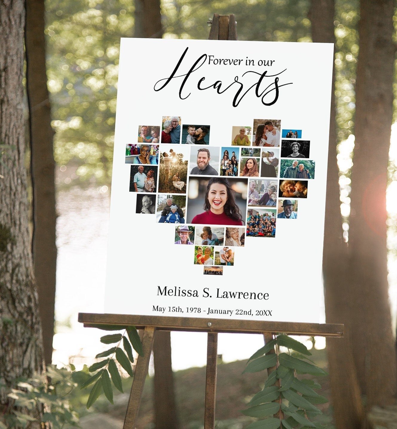 Simple Heart Funeral Service Poster Photo Collage Template - lovingmemoryprints