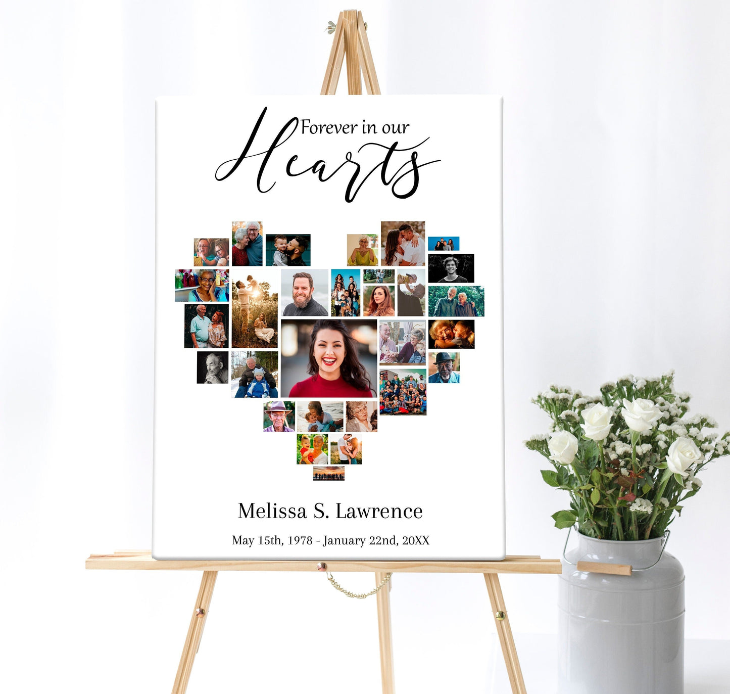 Simple Heart Funeral Service Poster Photo Collage Template - lovingmemoryprints