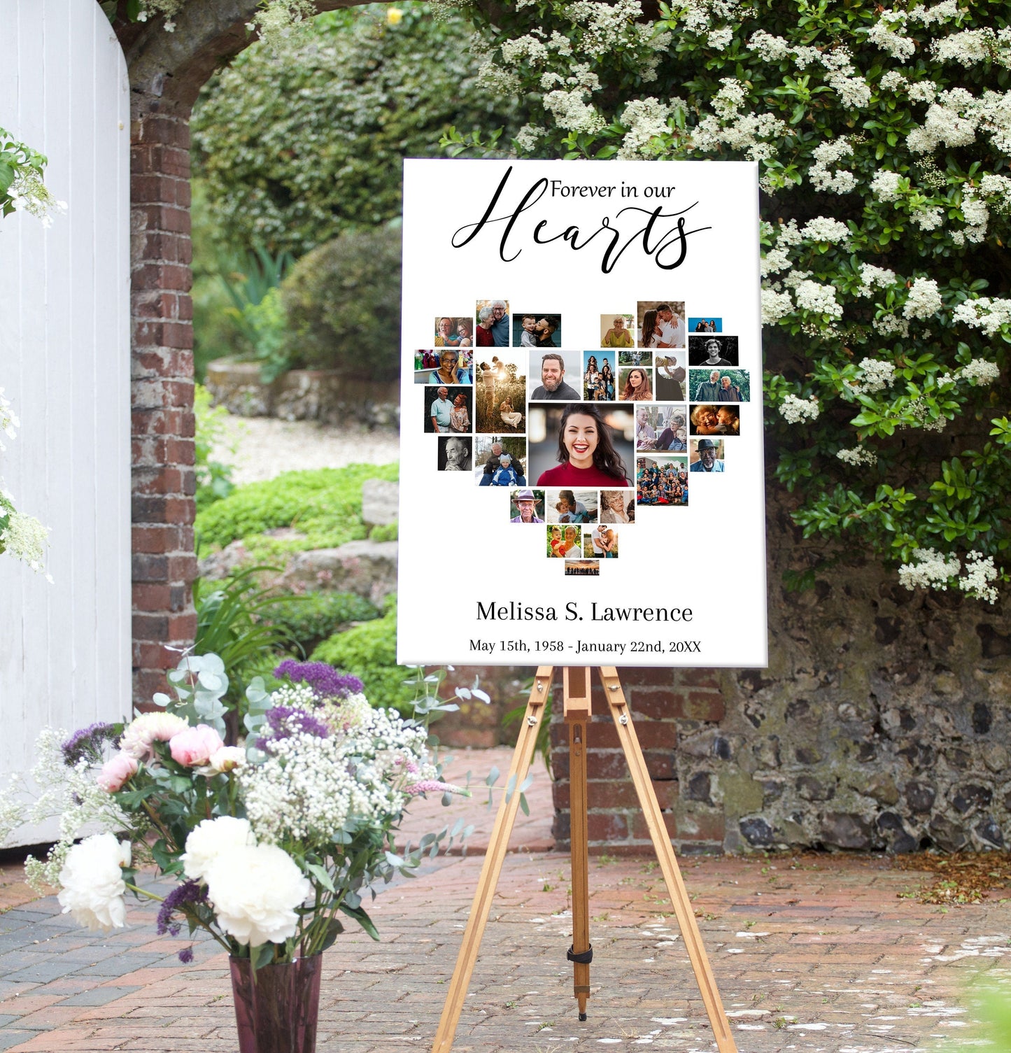 Simple Heart Funeral Service Poster Photo Collage Template - lovingmemoryprints