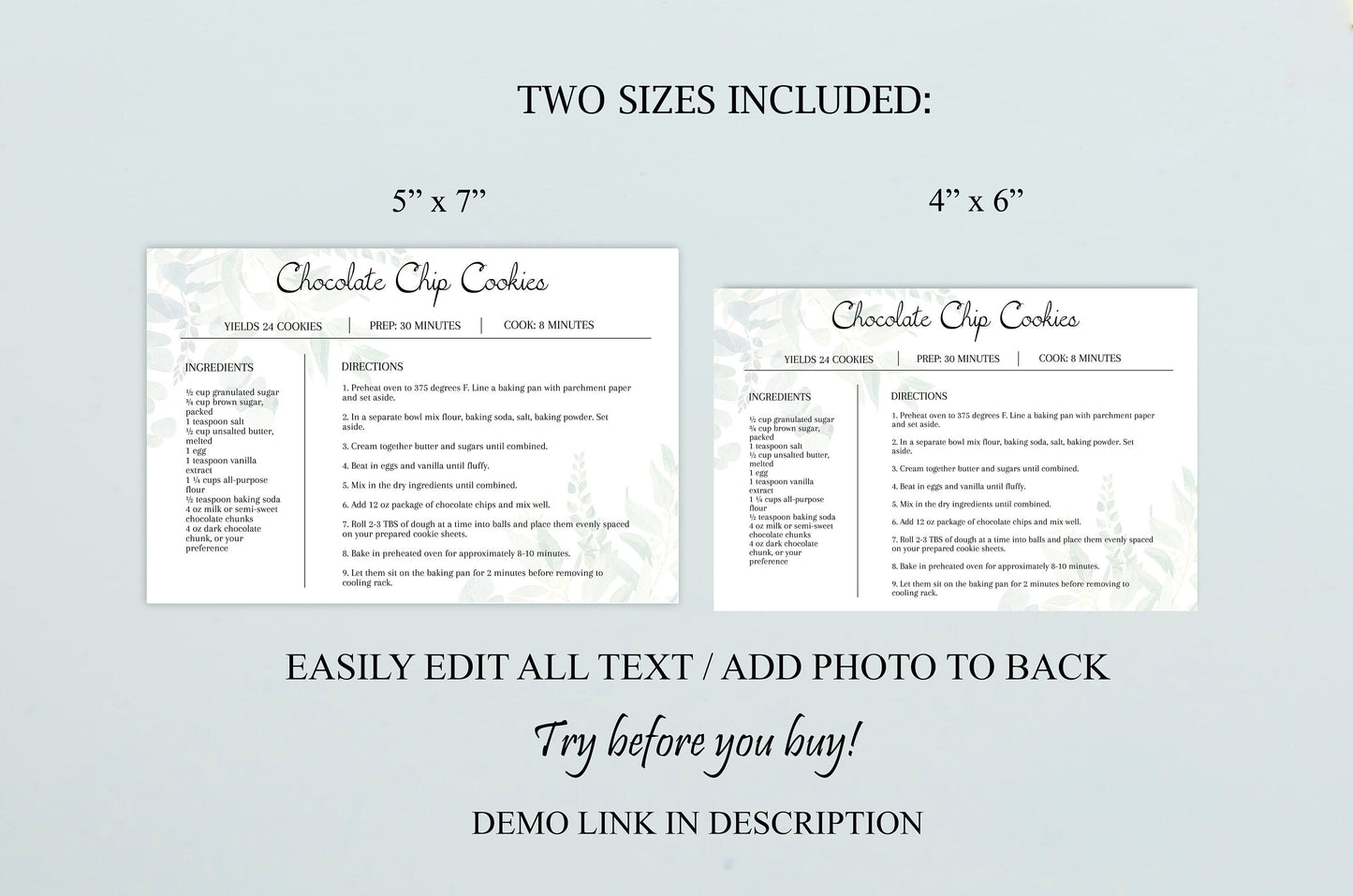 Simple Recipe Card Template Fully Editable - lovingmemoryprints