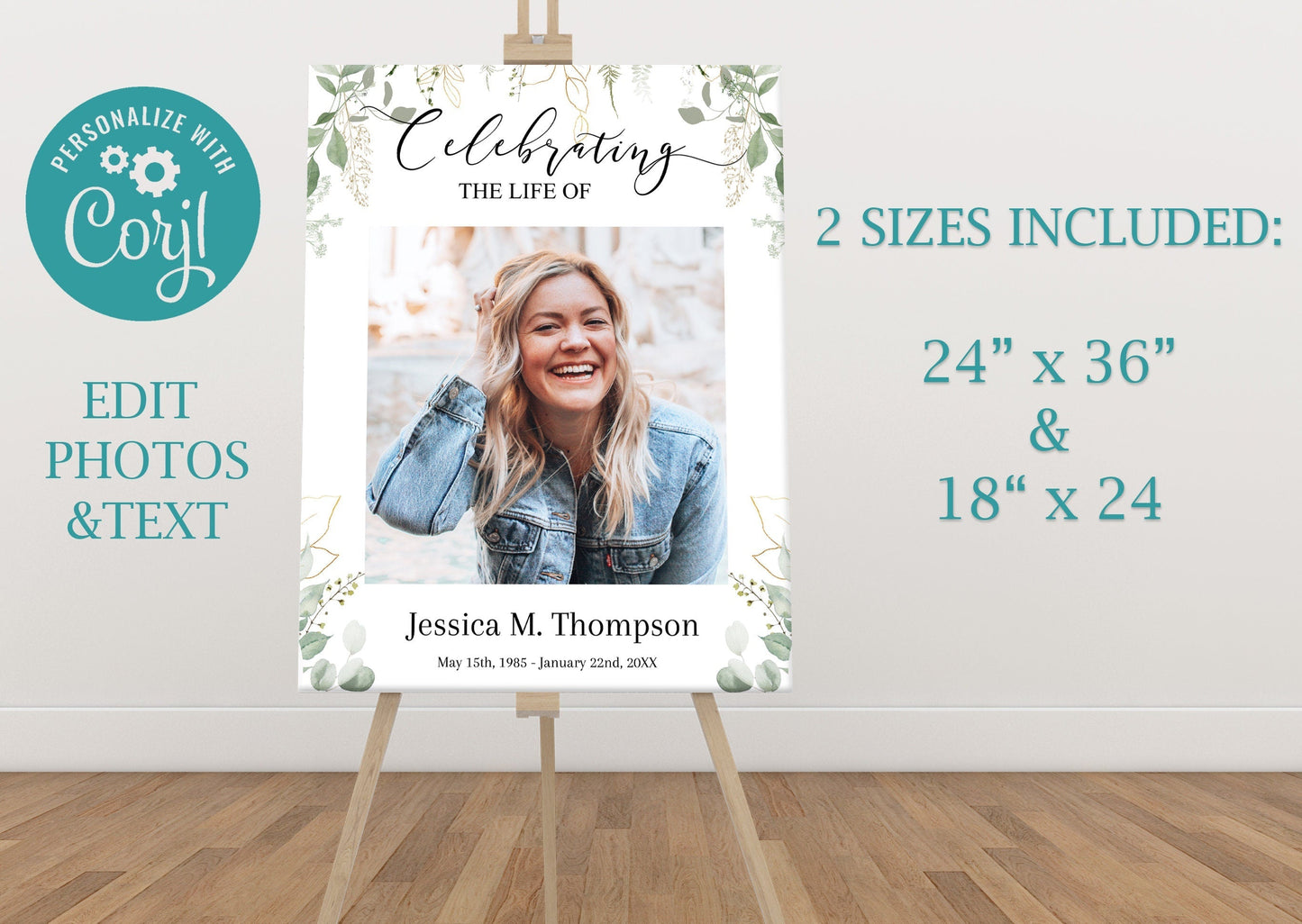 Single Funeral Poster Template With Leafy Green Background - lovingmemoryprints