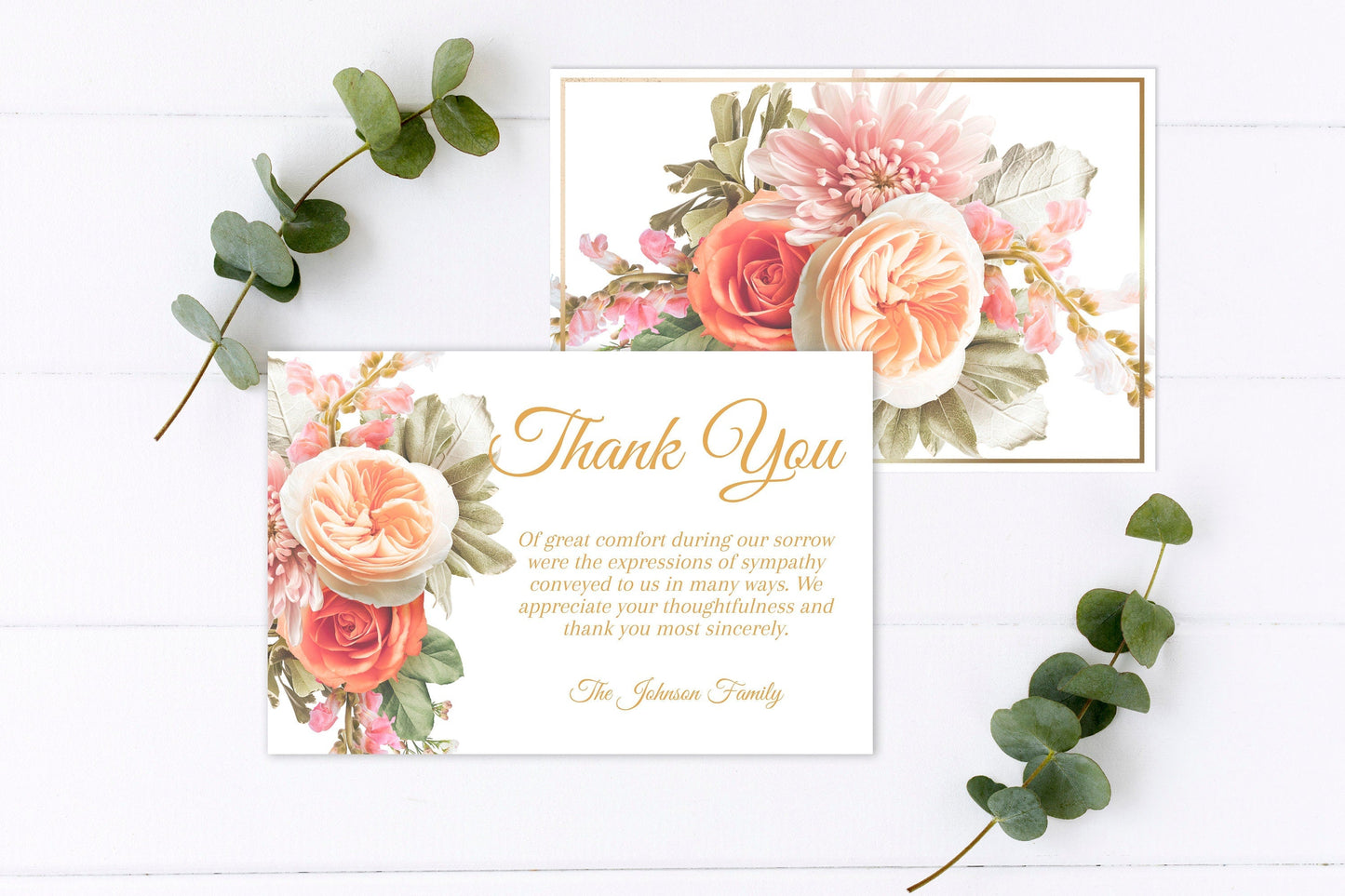 Small Boquet Of Roses Funeral Thank You Cards Template - lovingmemoryprints