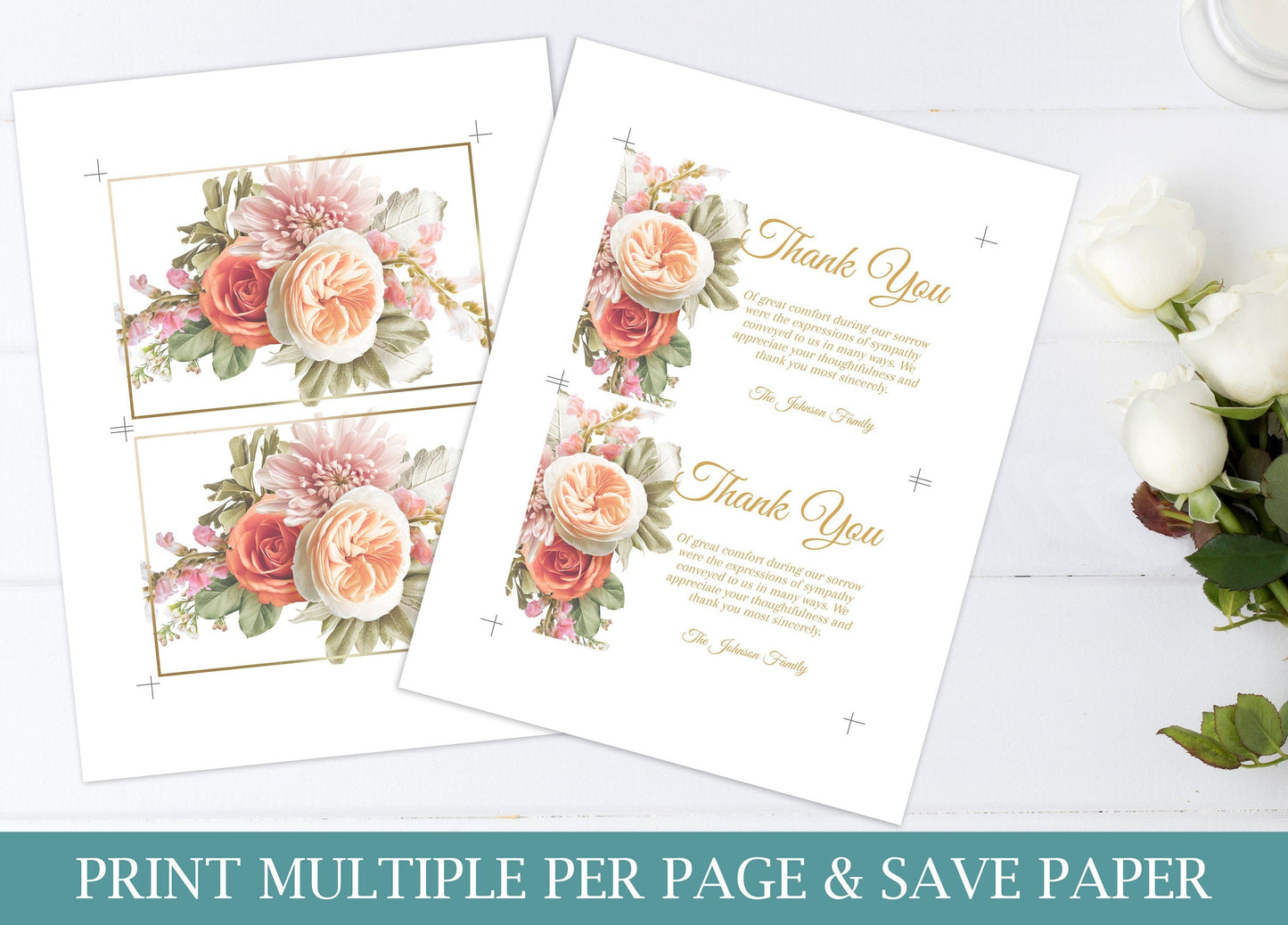 Small Boquet Of Roses Funeral Thank You Cards Template - lovingmemoryprints