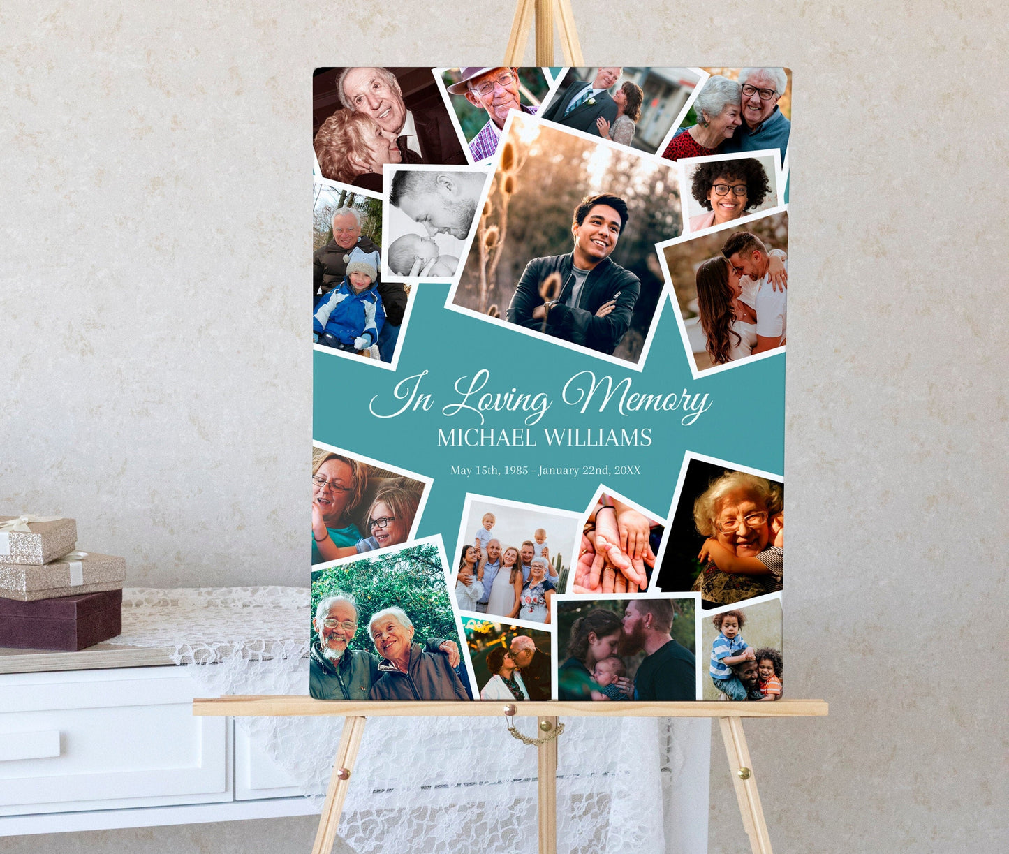Staggered Photo Collage Funeral Poster - lovingmemoryprints