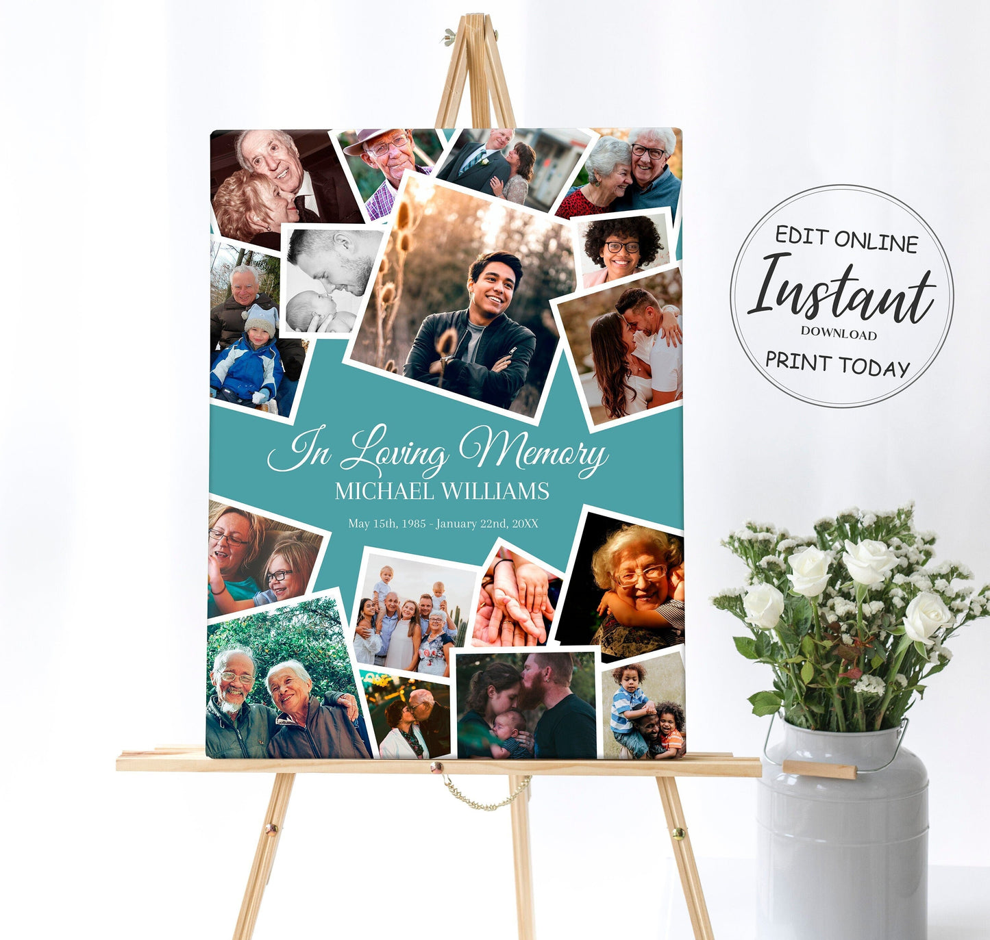 Staggered Photo Collage Funeral Poster - lovingmemoryprints