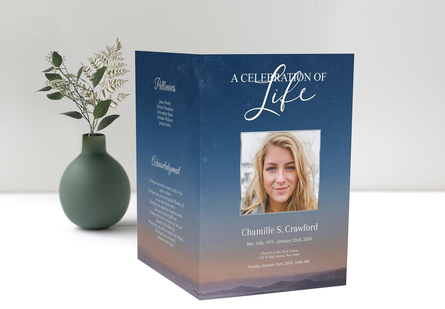 Starry Sky Funeral Program Template - 8 Page - lovingmemoryprints