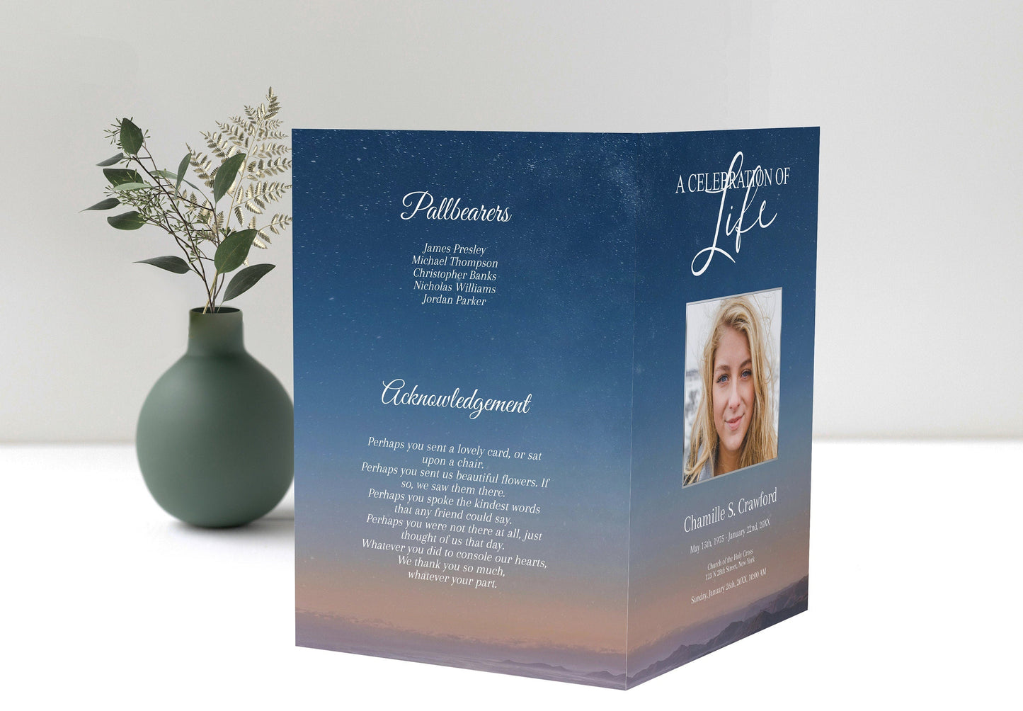 Starry Sky Funeral Program Template - 8 Page - lovingmemoryprints
