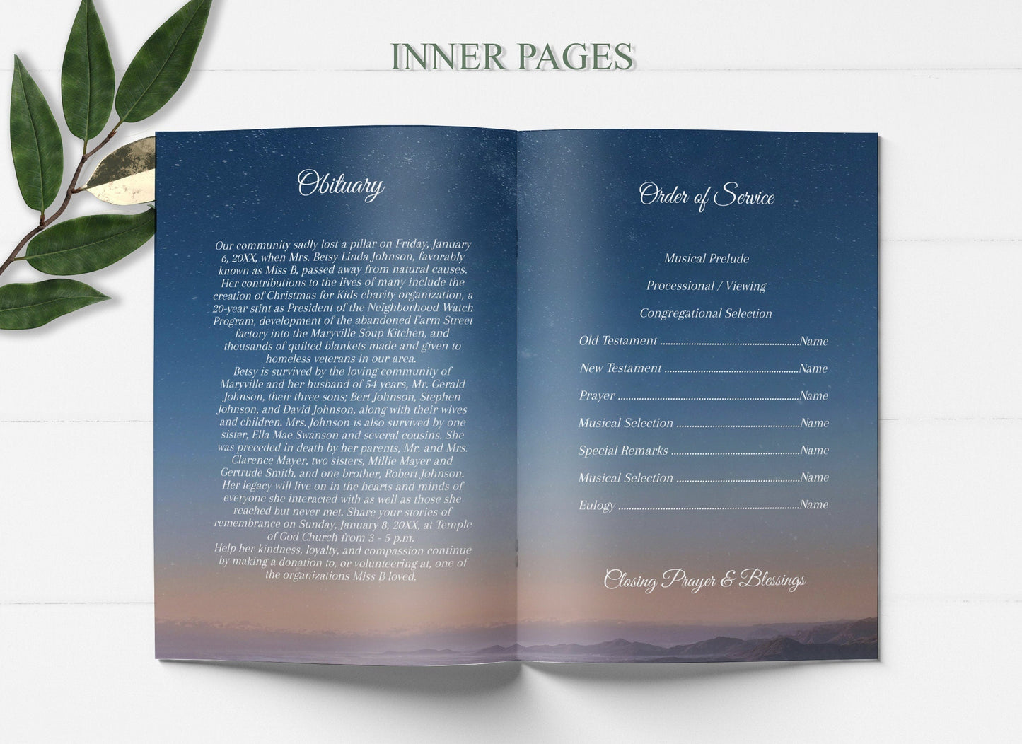 Starry Sky Funeral Program Template - 8 Page - lovingmemoryprints