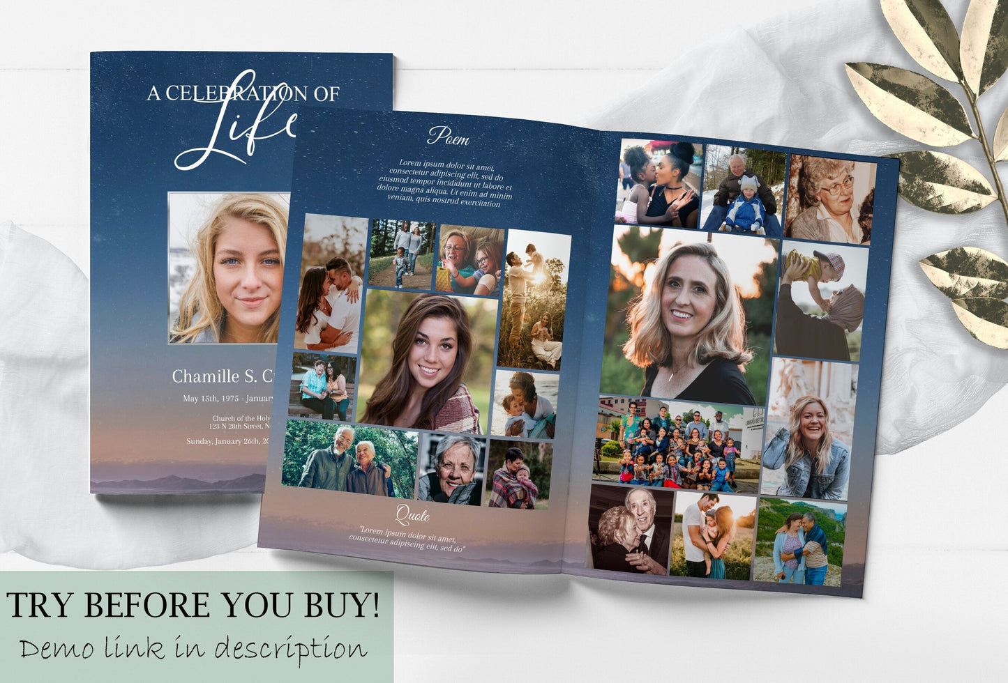 Starry Sky Funeral Program Template - 8 Page - lovingmemoryprints
