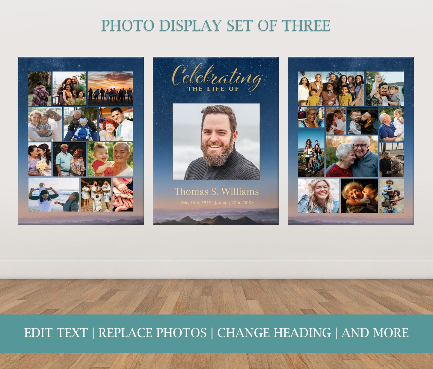 Starry Sunset With Mountains Funeral Poster Display Collage Templates - Set of 3 - lovingmemoryprints