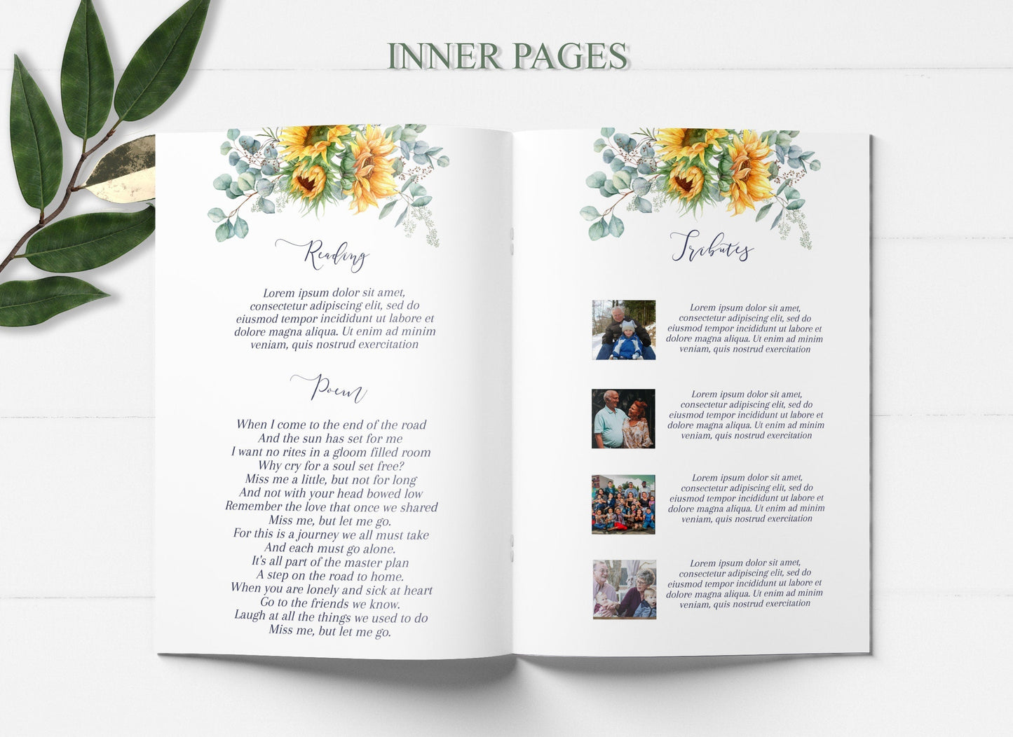 Sunflower Funeral Program Template for Woman - 8 page - lovingmemoryprints