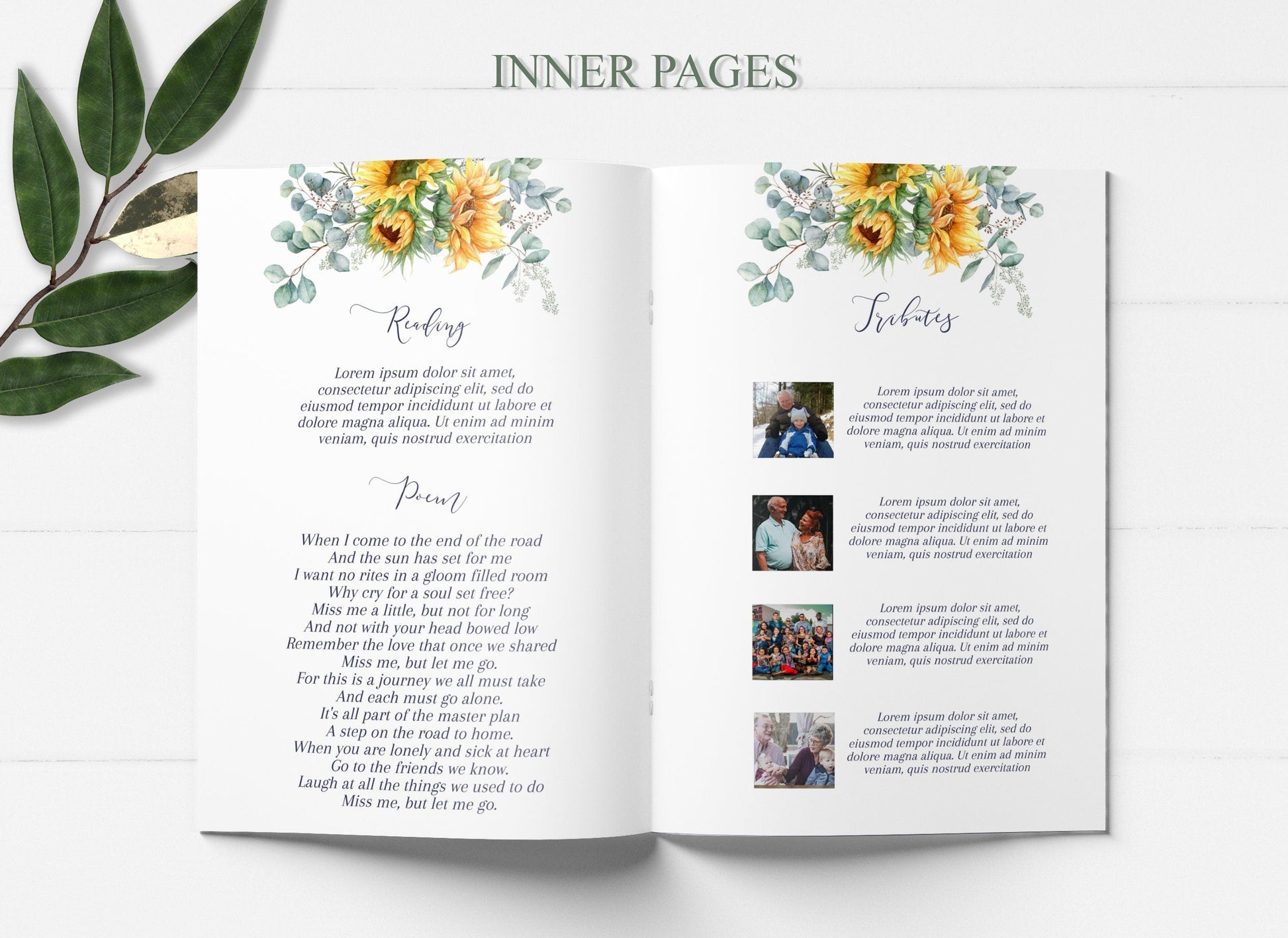 Sunflower Funeral Program Template for Woman - 8 page - lovingmemoryprints