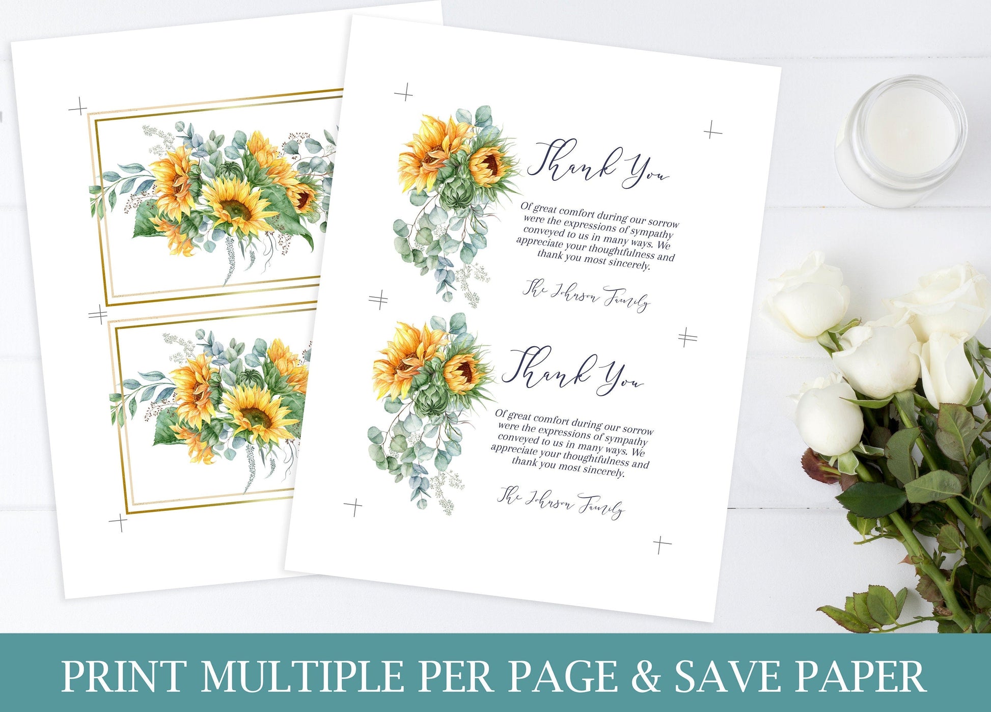 Sunflower Funeral Thank You Card Template - lovingmemoryprints