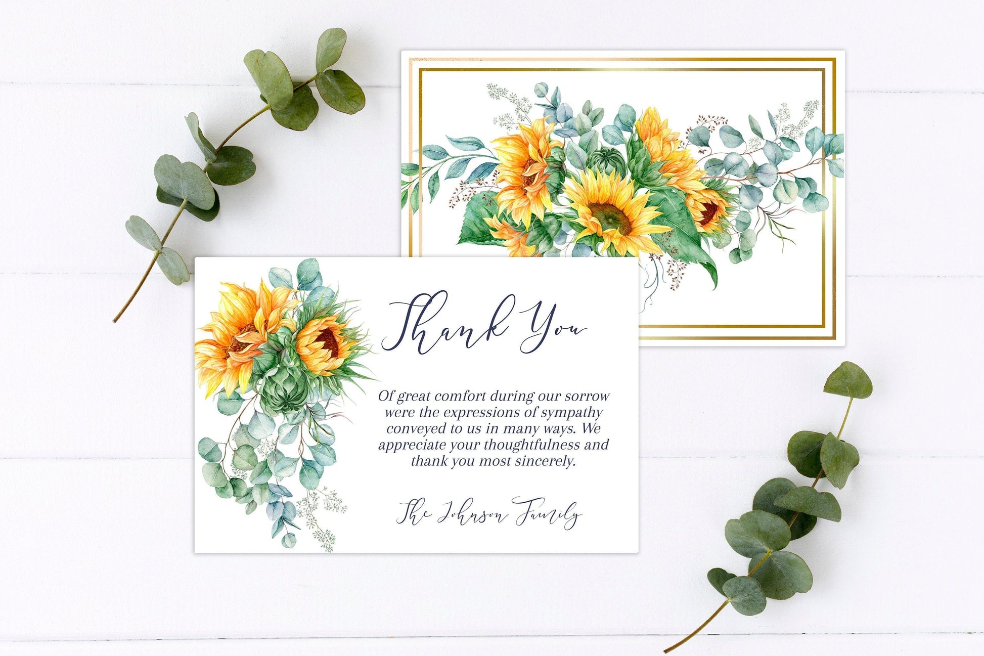 Sunflower Funeral Thank You Card Template - lovingmemoryprints