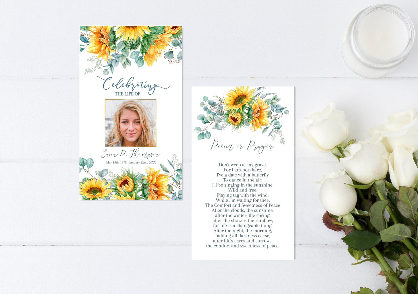 Sunflower Theme Funeral Prayer Cards Templates - lovingmemoryprints