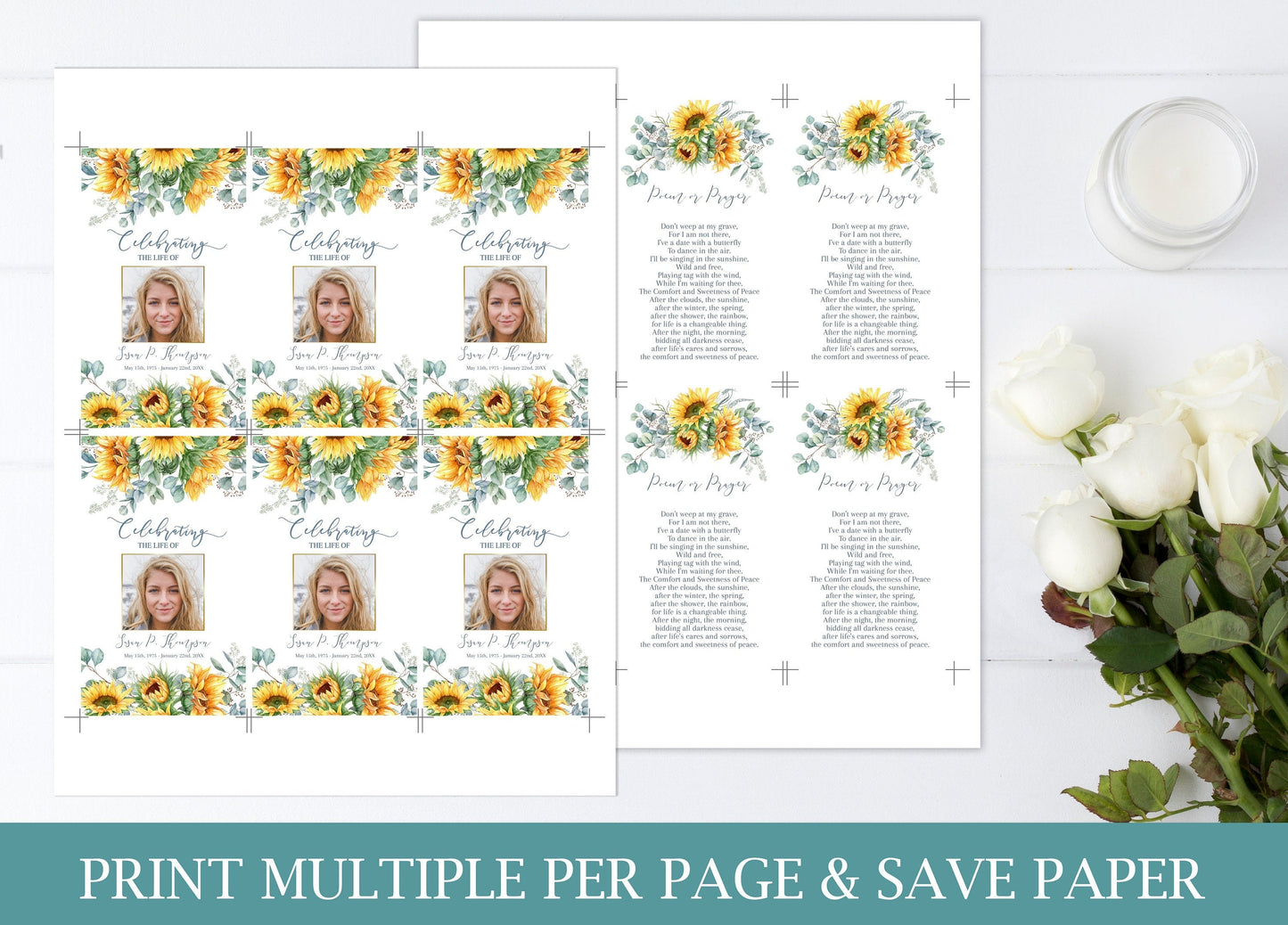 Sunflower Theme Funeral Prayer Cards Templates - lovingmemoryprints