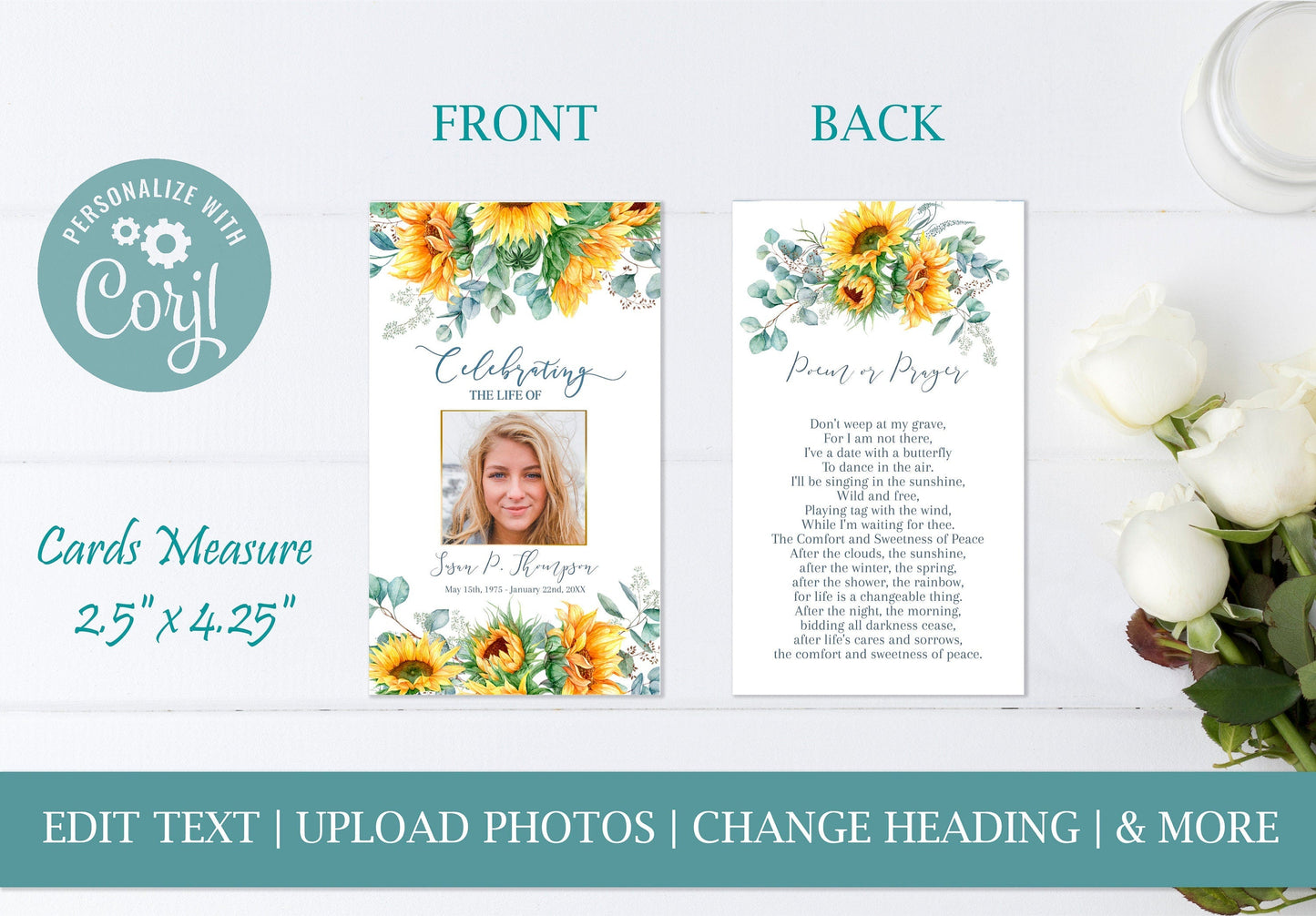 Sunflower Theme Funeral Prayer Cards Templates - lovingmemoryprints