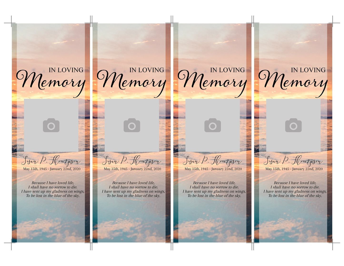 Sunset Funeral Bookmark Keepsake Template - lovingmemoryprints