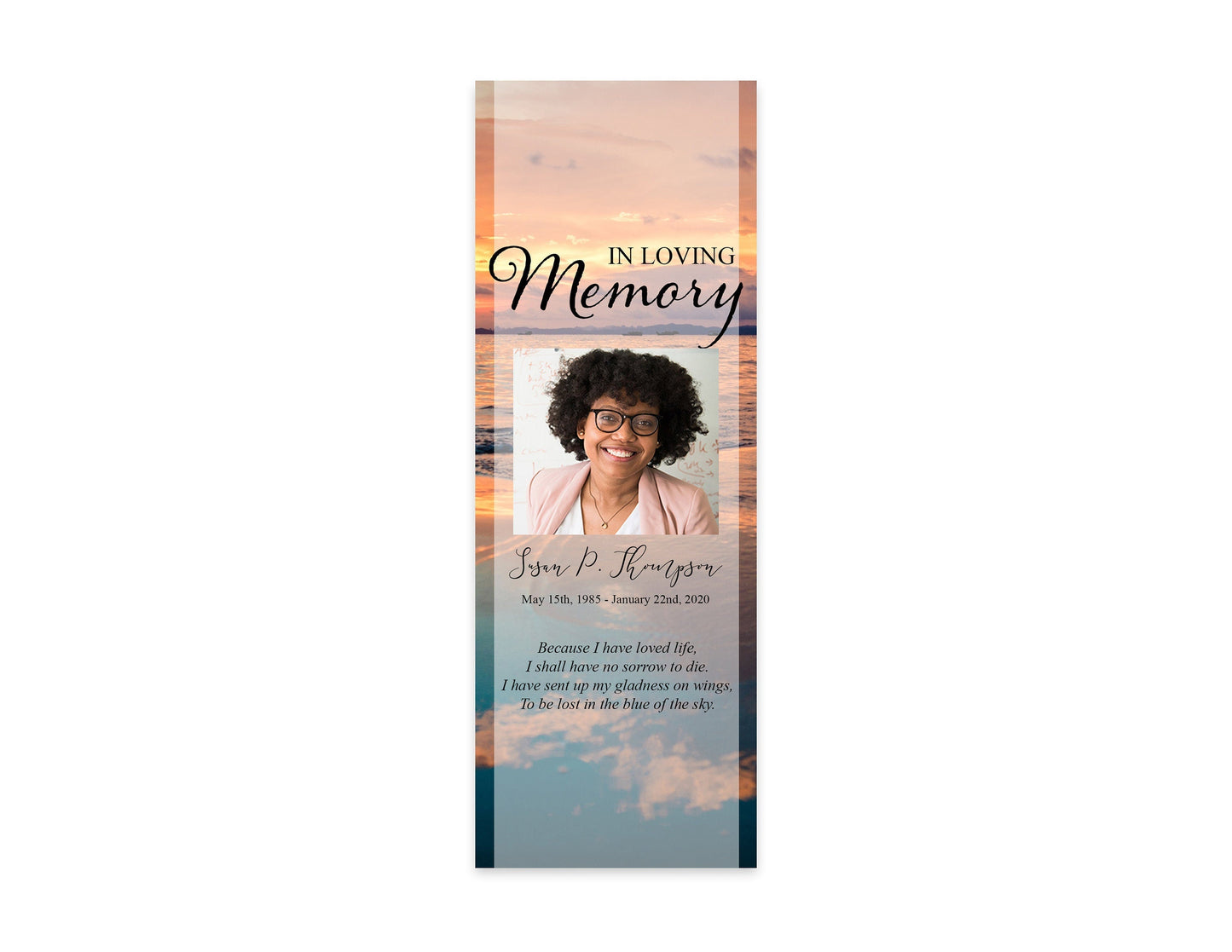 Sunset Funeral Bookmark Keepsake Template - lovingmemoryprints