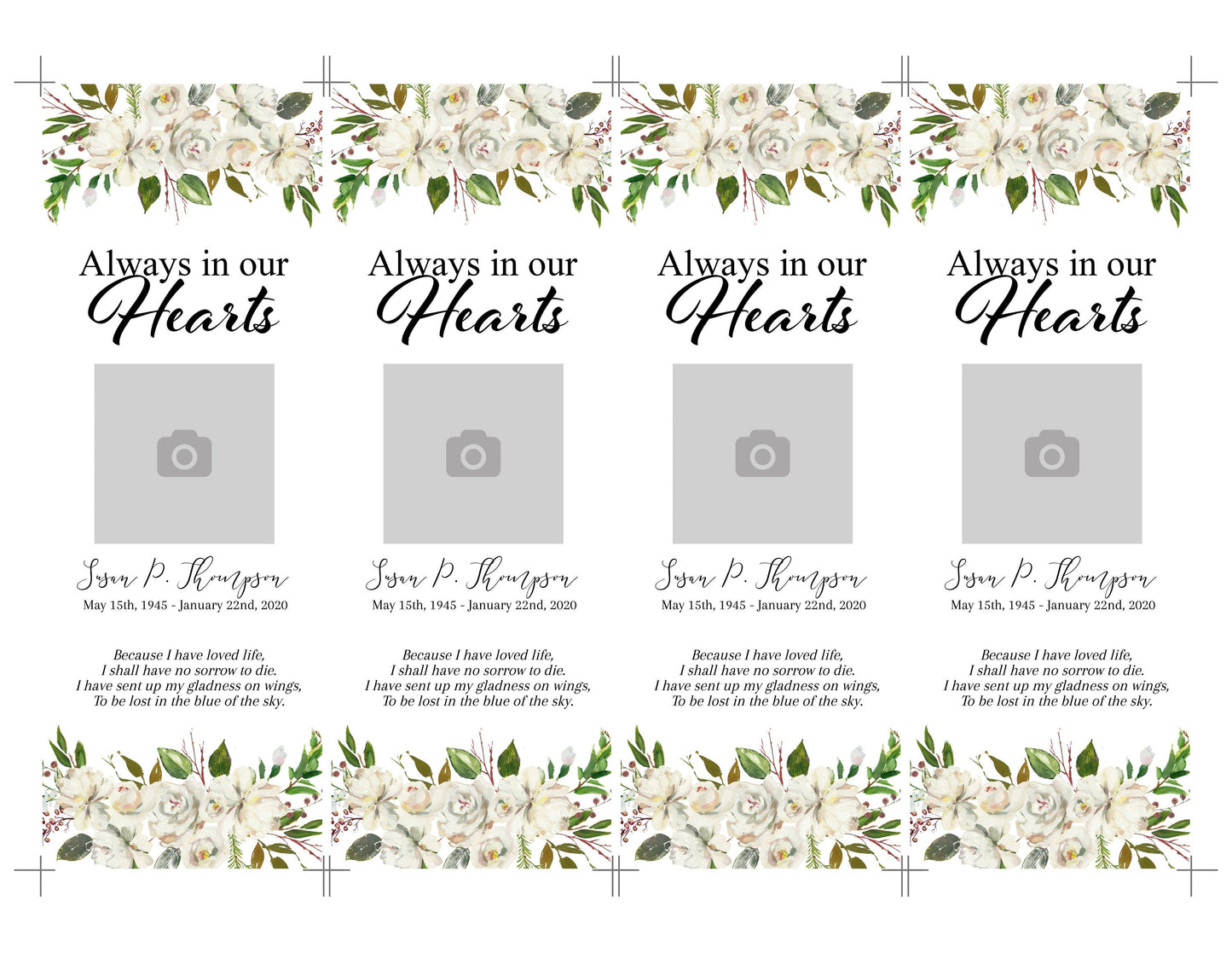 White Rose Funeral Bookmark Keepsake - lovingmemoryprints