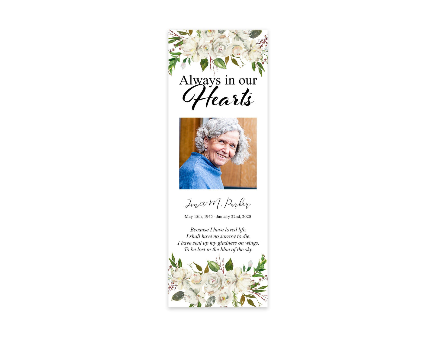 White Rose Funeral Bookmark Keepsake - lovingmemoryprints