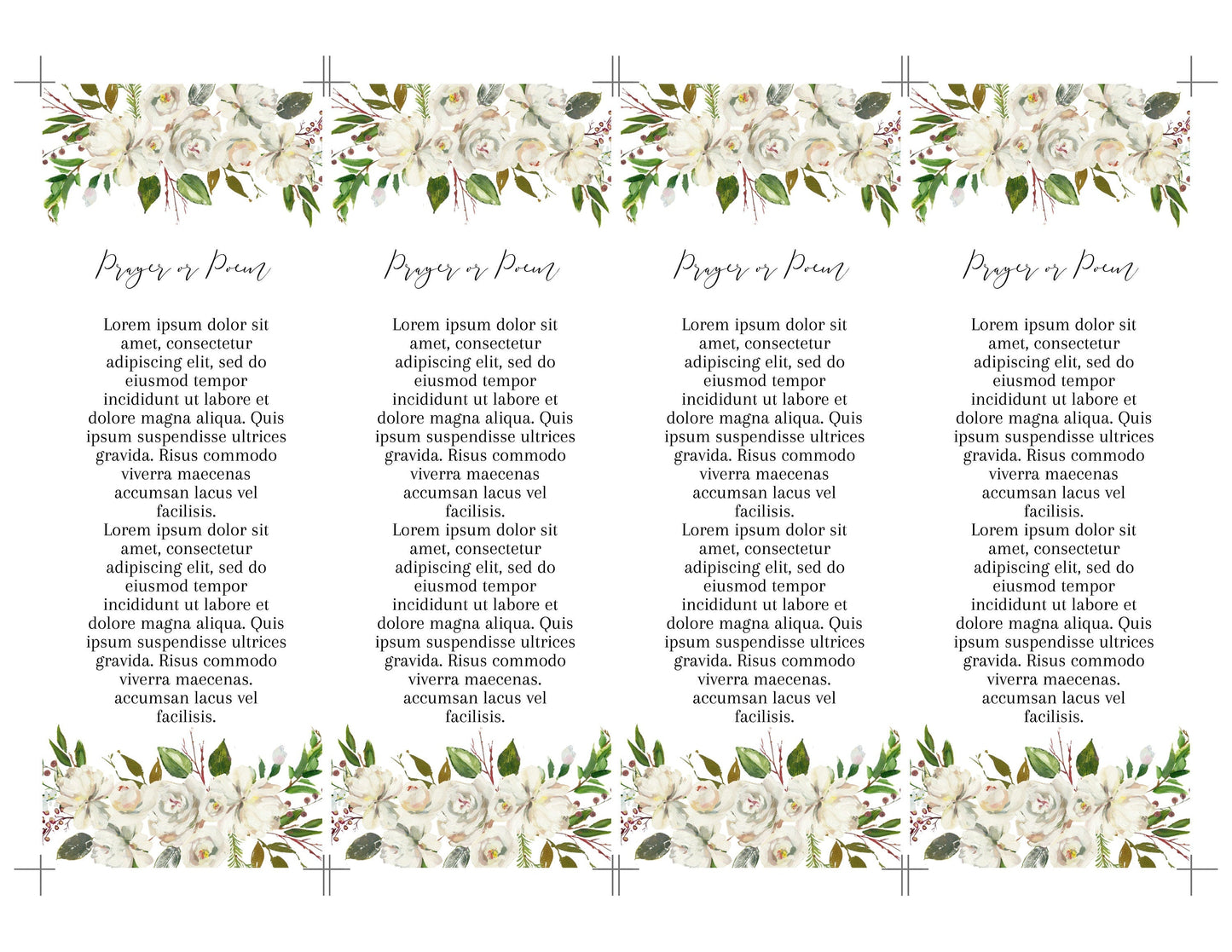 White Rose Funeral Bookmark Keepsake - lovingmemoryprints