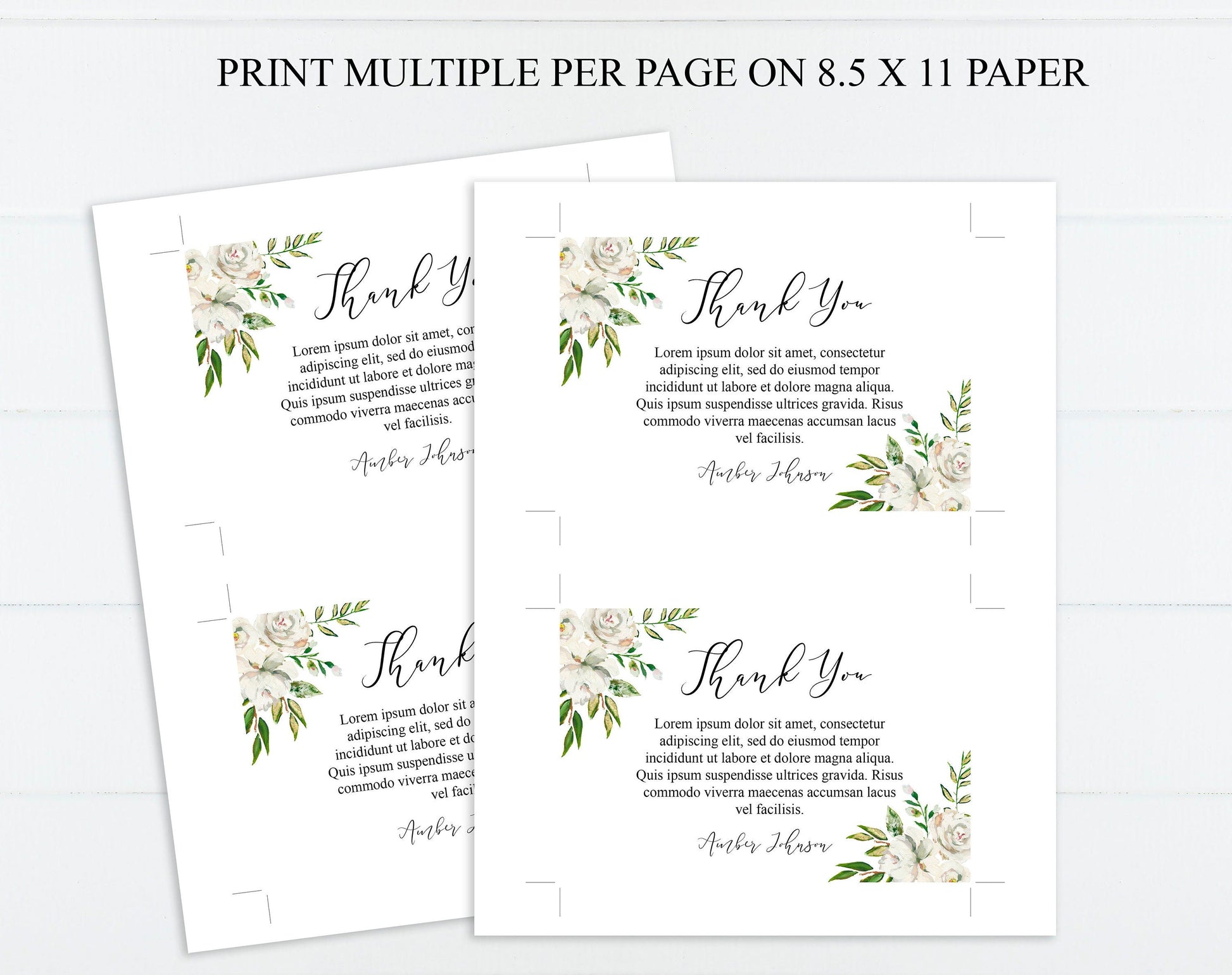 White Roses Funeral Thank You Cards Template - lovingmemoryprints