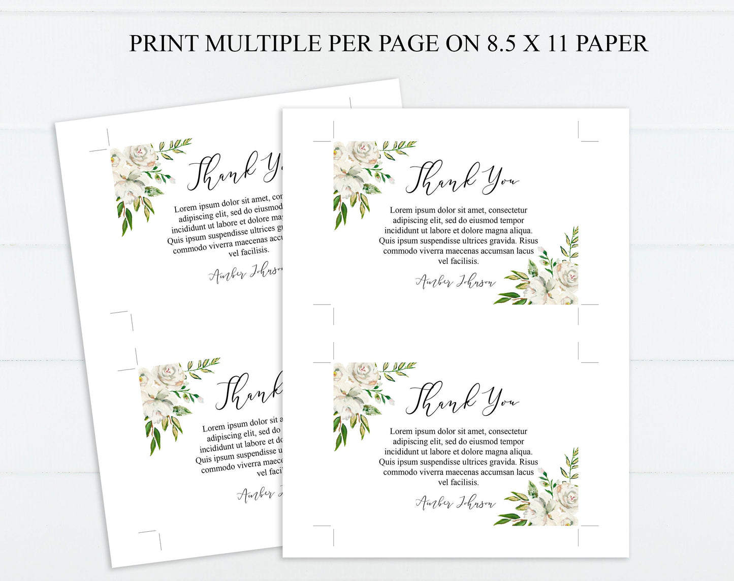 White Roses Funeral Thank You Cards Template - lovingmemoryprints