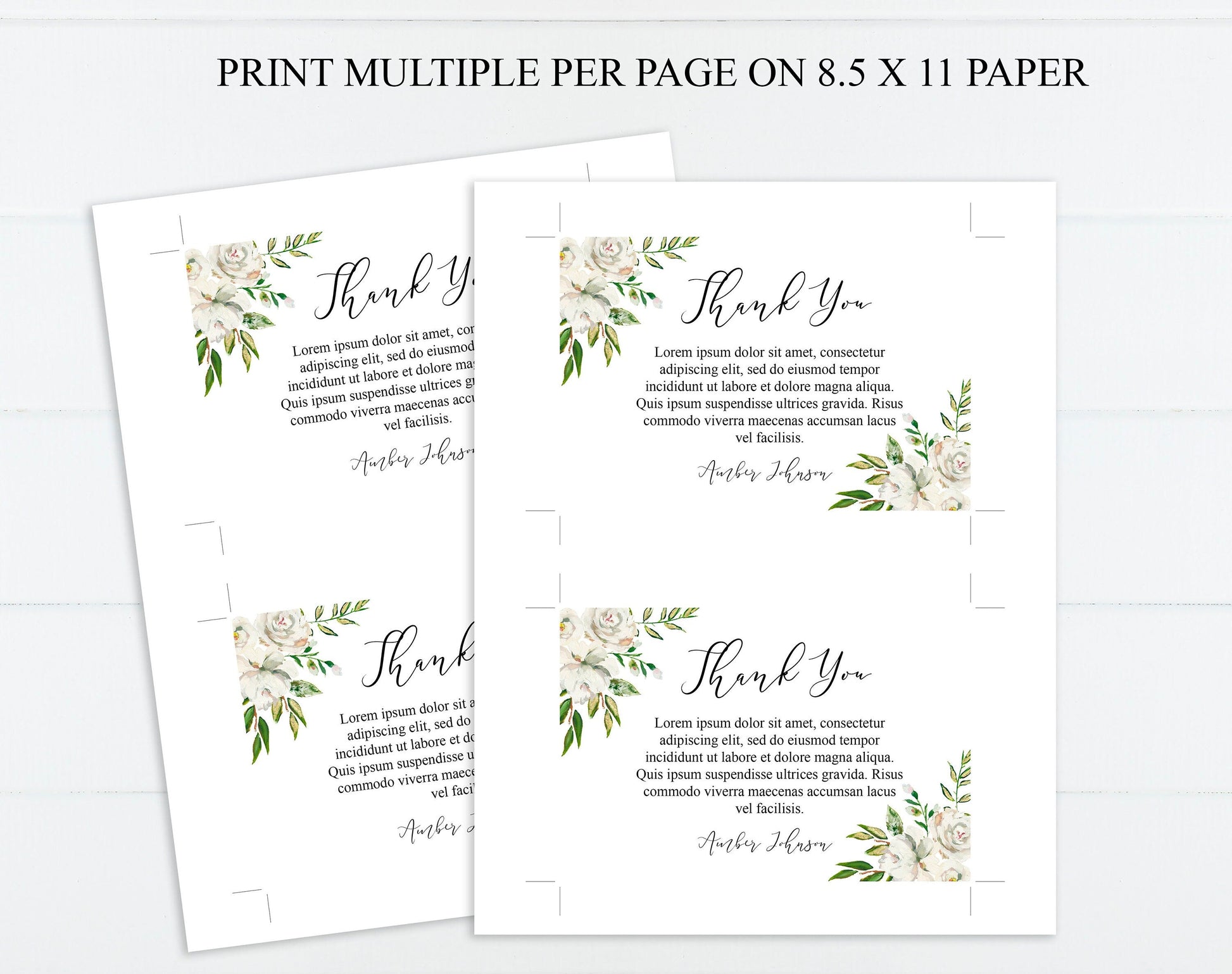 White Roses Funeral Thank You Cards Template - lovingmemoryprints