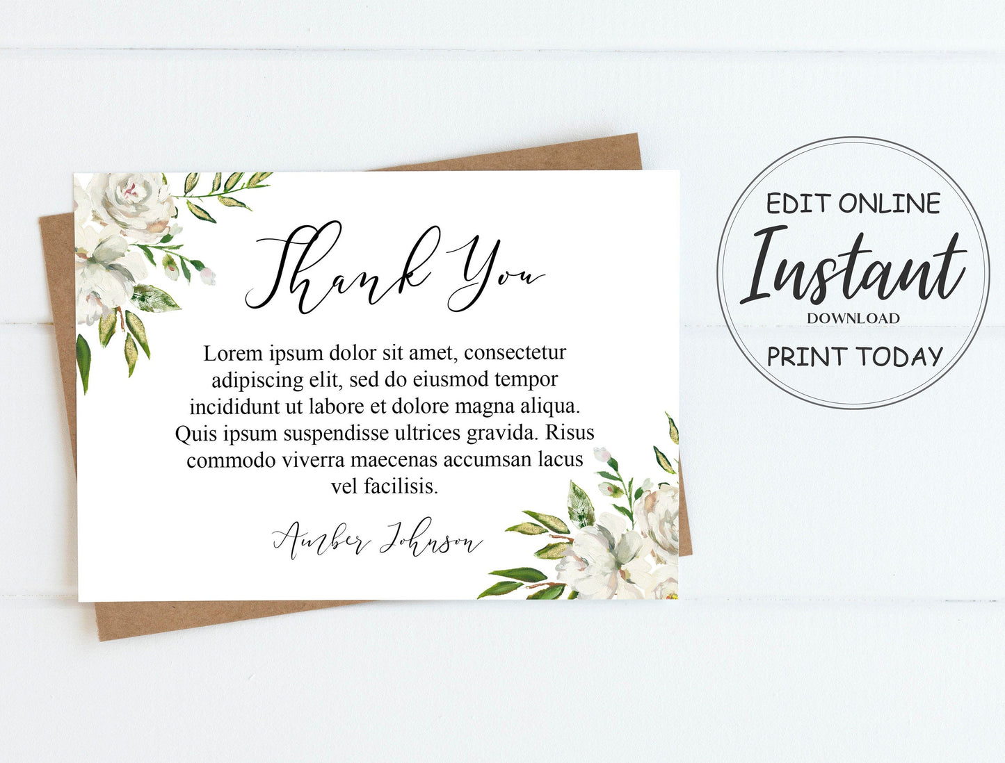 White Roses Funeral Thank You Cards Template - lovingmemoryprints