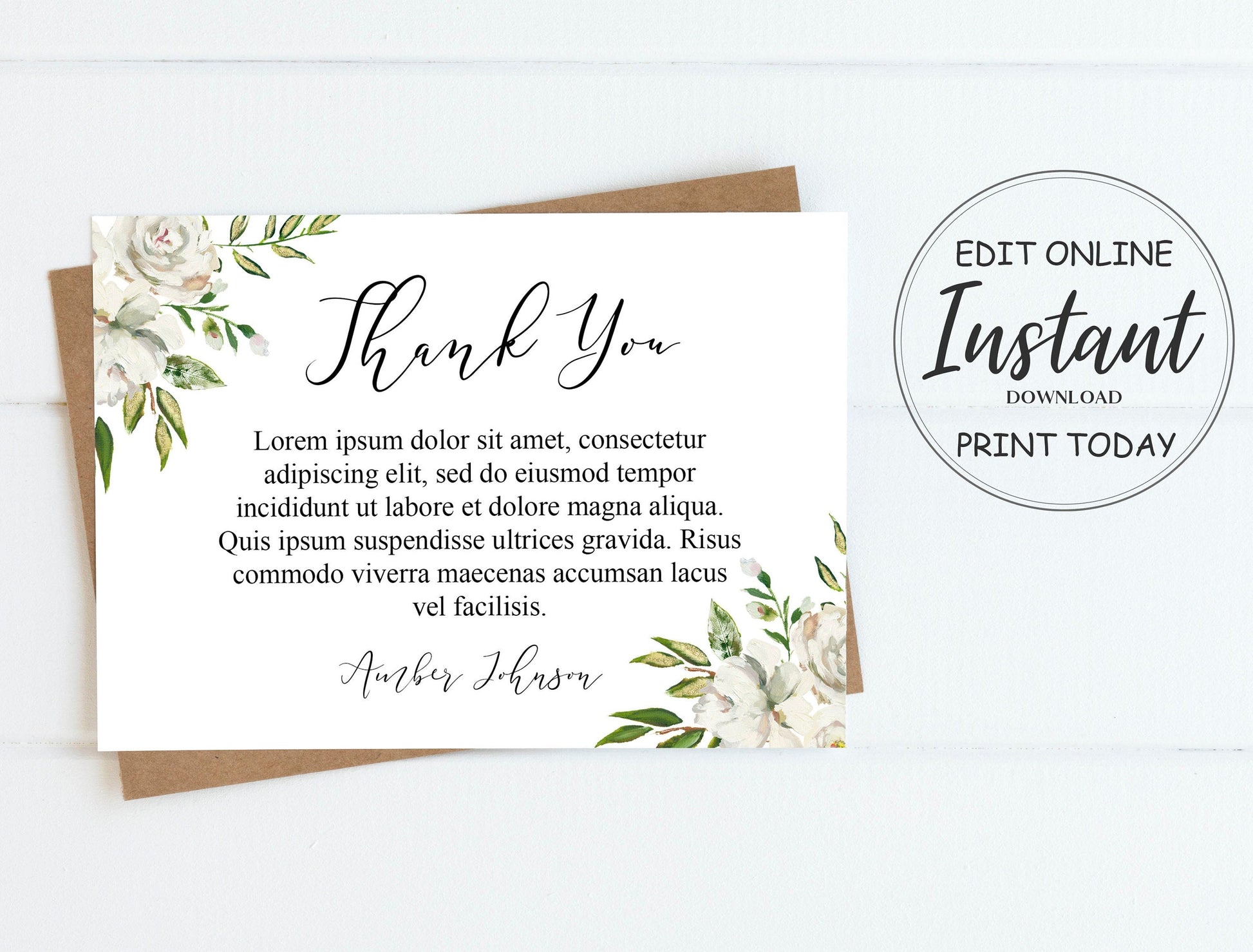 White Roses Funeral Thank You Cards Template - lovingmemoryprints