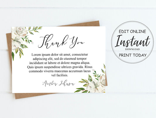 White Roses Funeral Thank You Cards Template - lovingmemoryprints