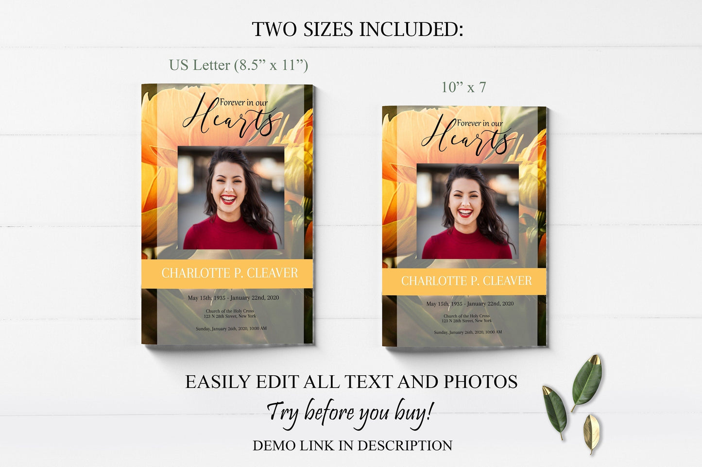 Yellow Flower 8 Page Funeral Program Template - lovingmemoryprints