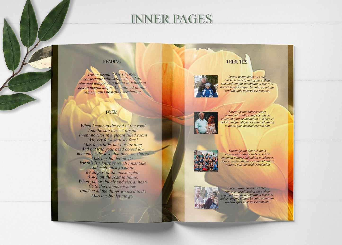 Yellow Flower 8 Page Funeral Program Template - lovingmemoryprints