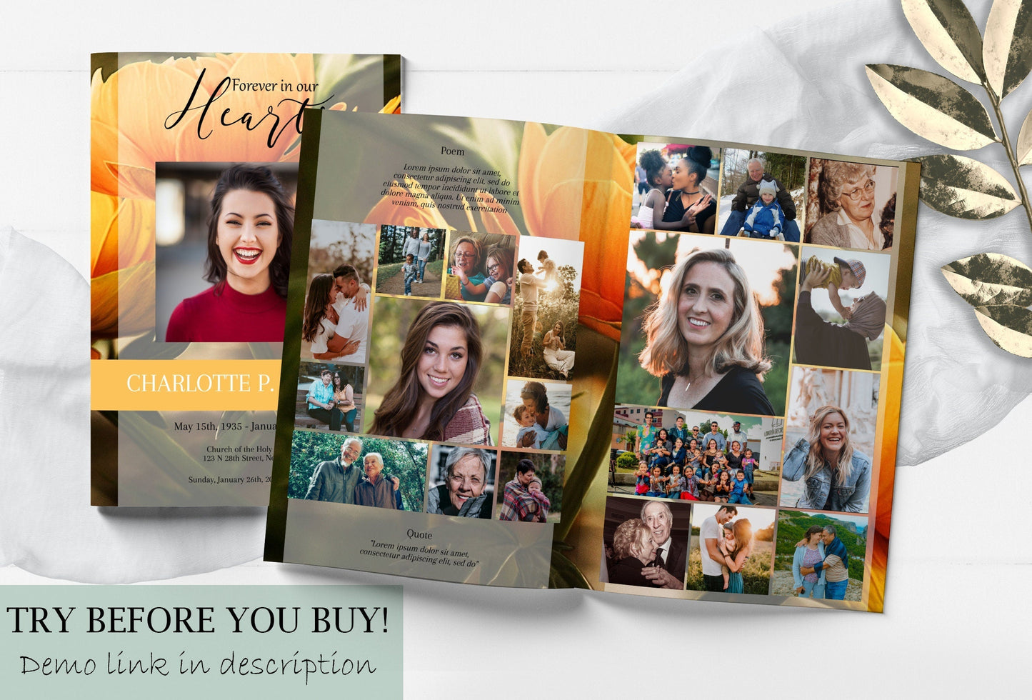 Yellow Flower 8 Page Funeral Program Template - lovingmemoryprints