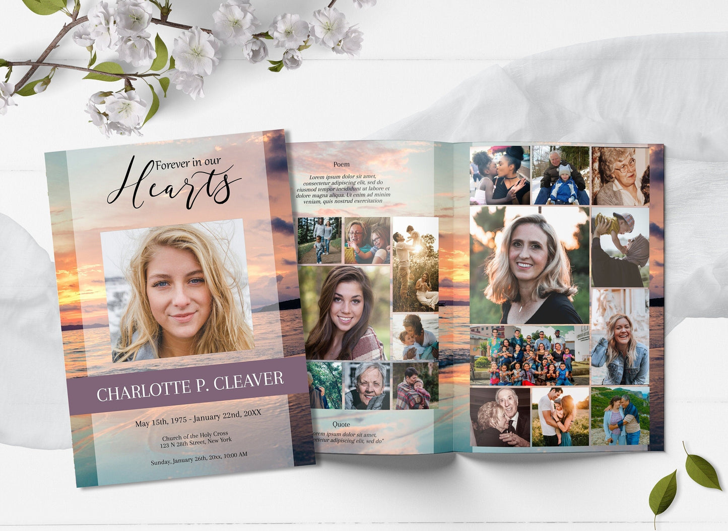 Yellow Ocean Sunset Themem Funeral Program Template - 8 Page - lovingmemoryprints